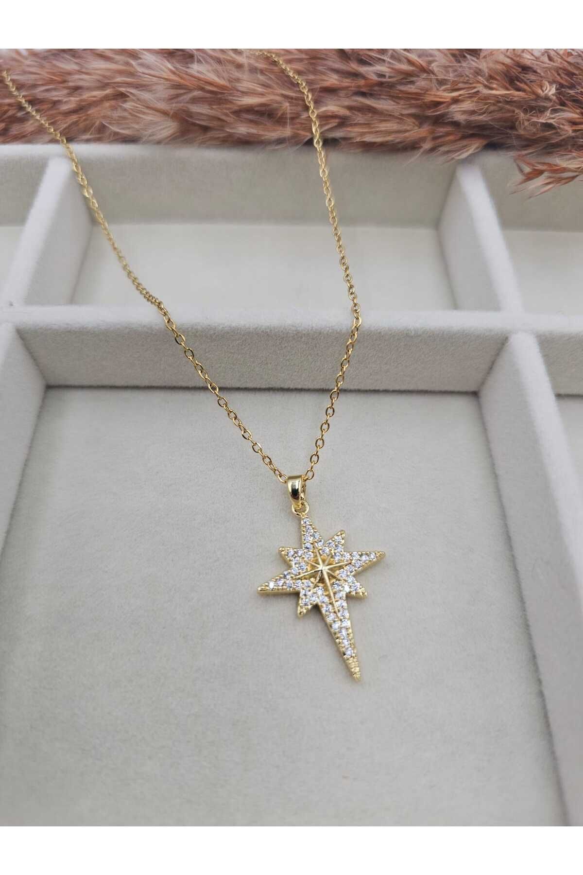YUGENCONCEPT Çelik Zirkon Taşlı North Star Kolye