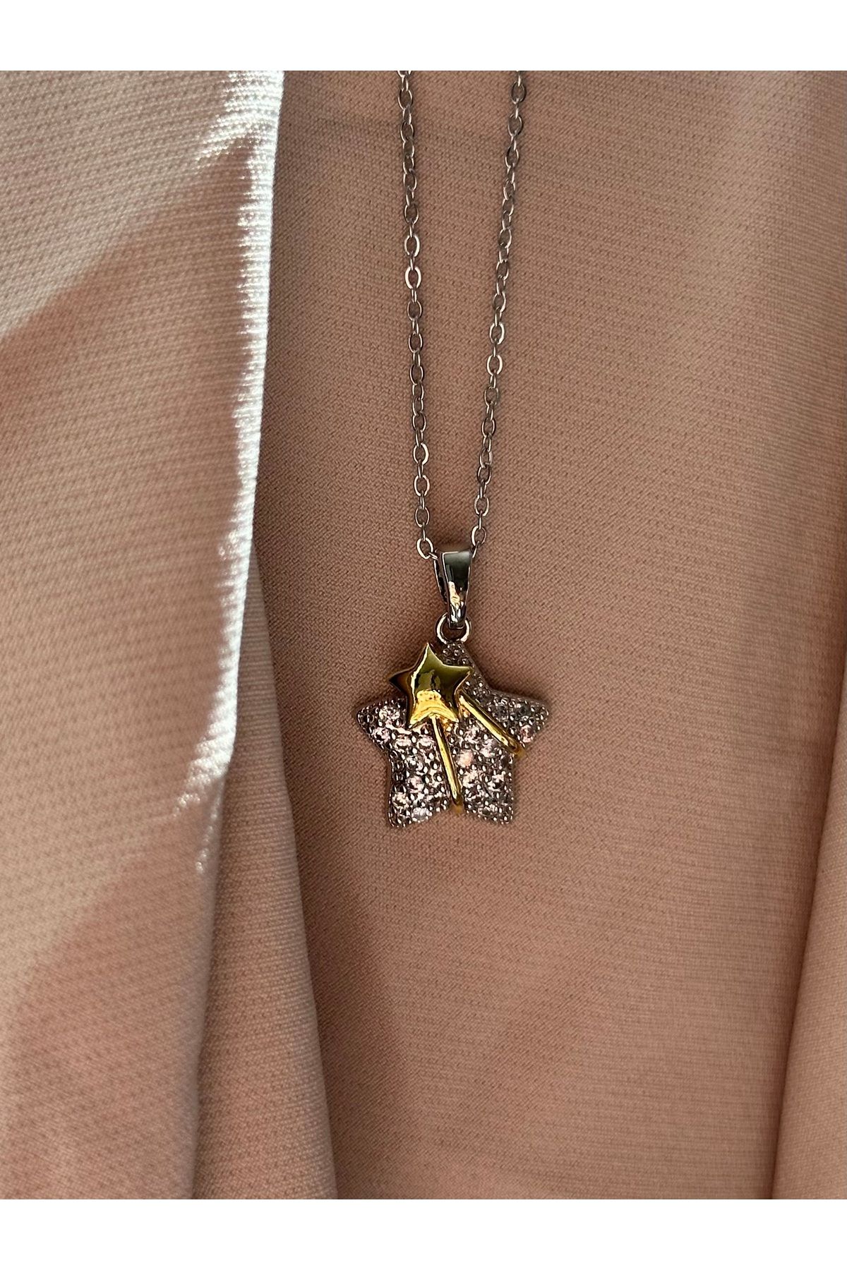 Liyajewellery Minimal kalp yıldız detaylı çelik kolye(316L)