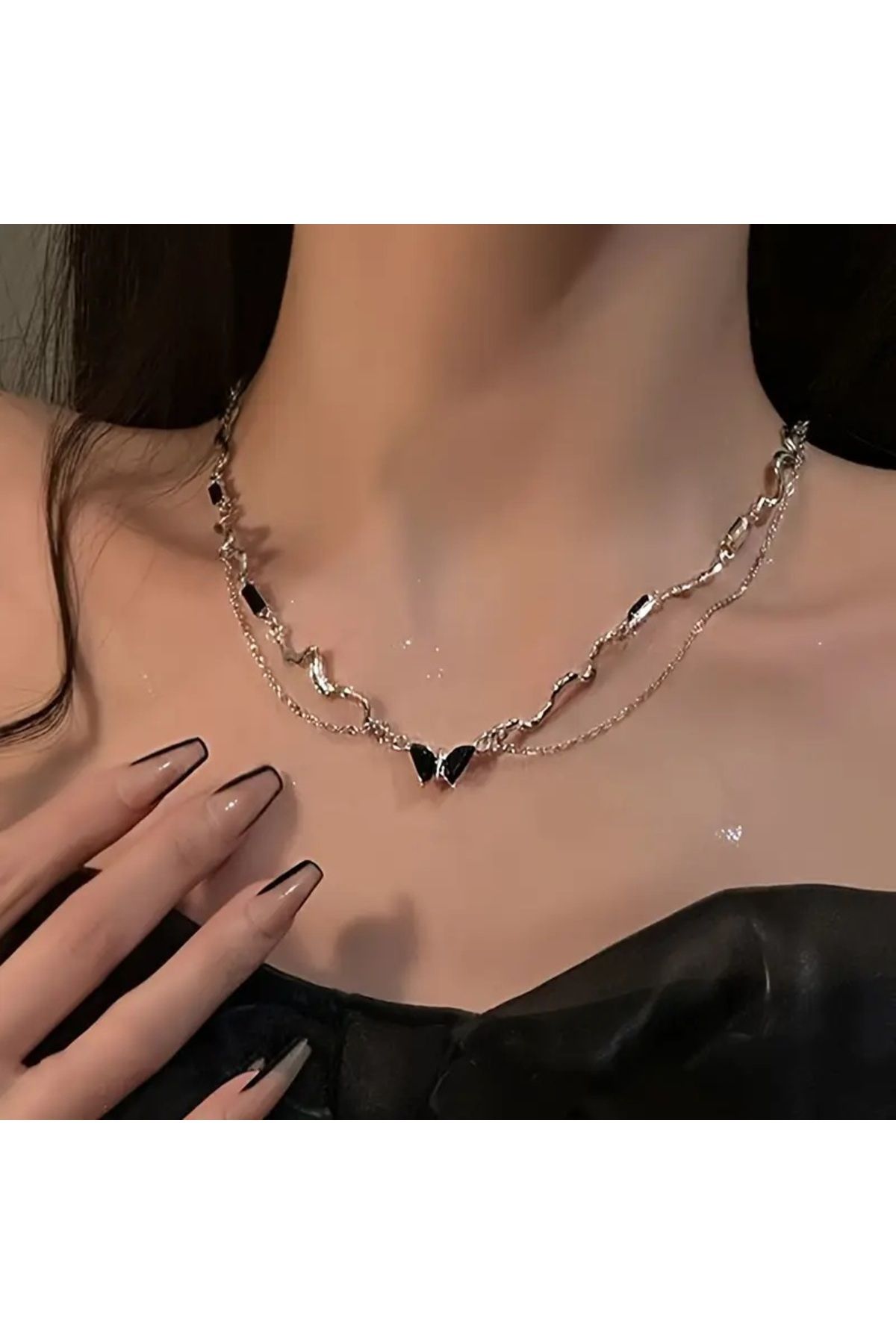 BEIGE BİJUTERİ VINTAGE SİYAH KELEBEK KOLYE