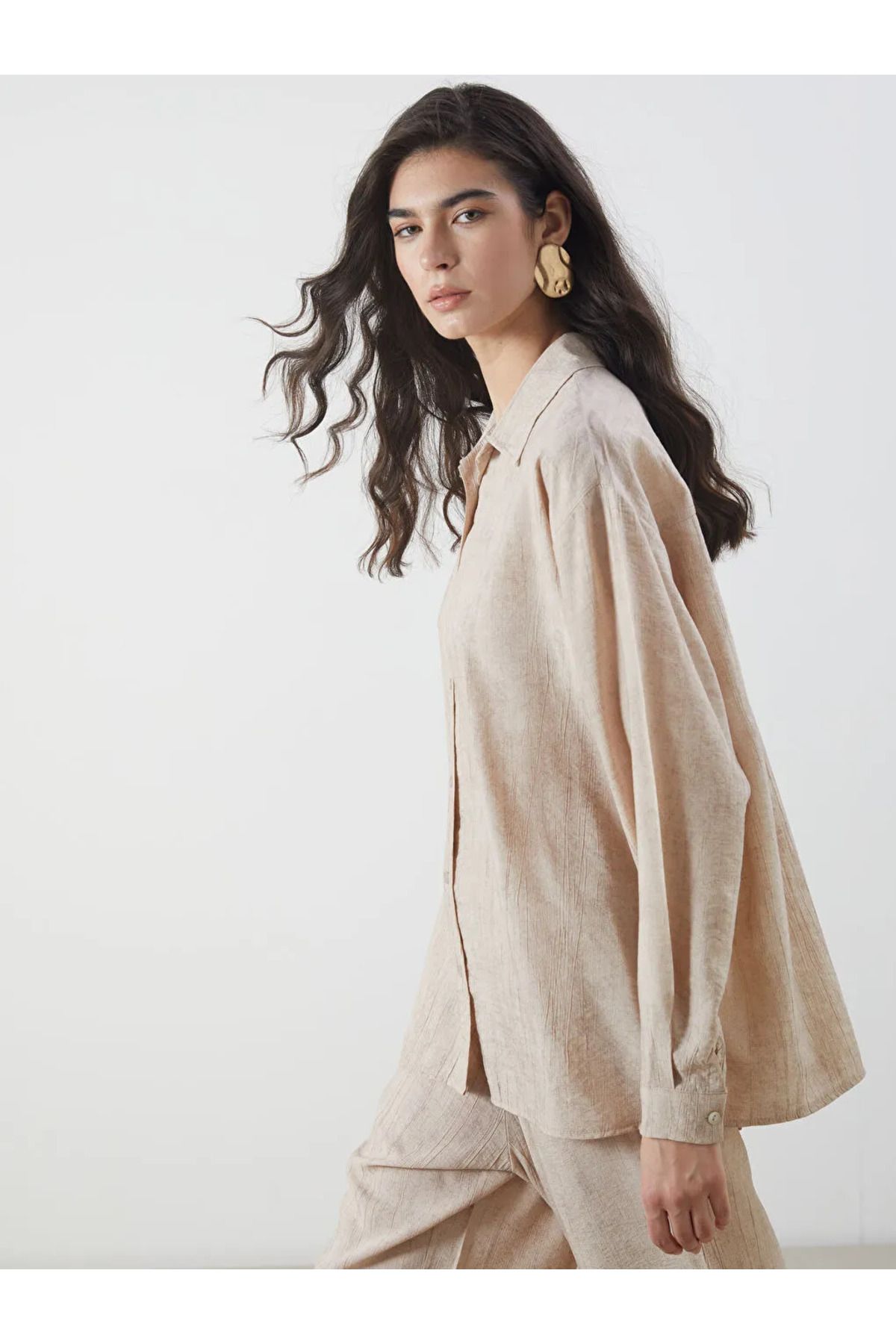 LC Waikiki LCW Modest Bej Dokulu Kadın Gömlek Tunik