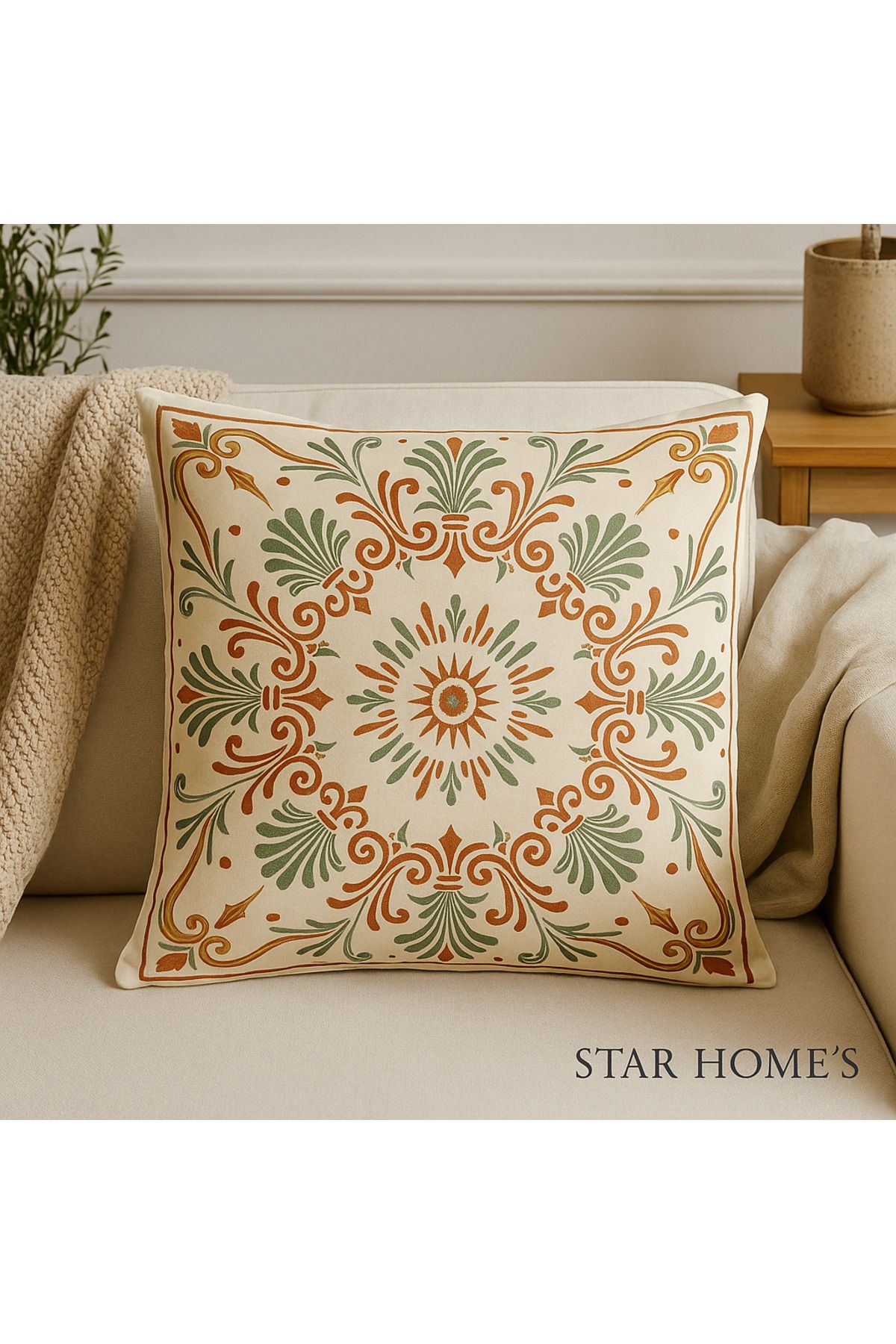 YILDIZ DİJİTAL HOME Etnik Desenli Dekoratif Yastık Kılıfı 43x43 cm | Bohem Dijital Baskılı Kırlent - Star Home’s