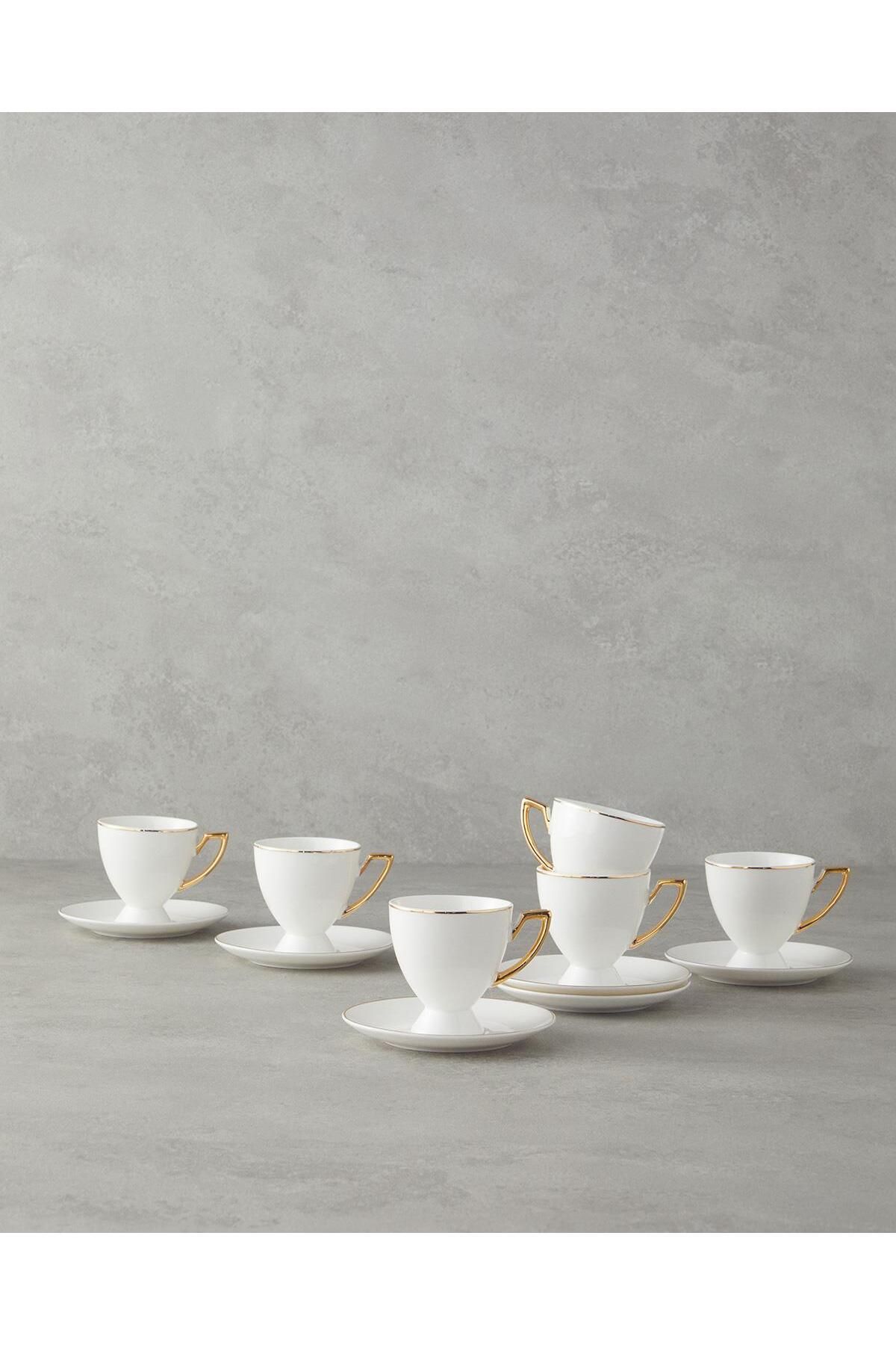 English Home Marvy New Bone China Kahve Fincan Takımı 12 Parça 6 Kişilik Gold