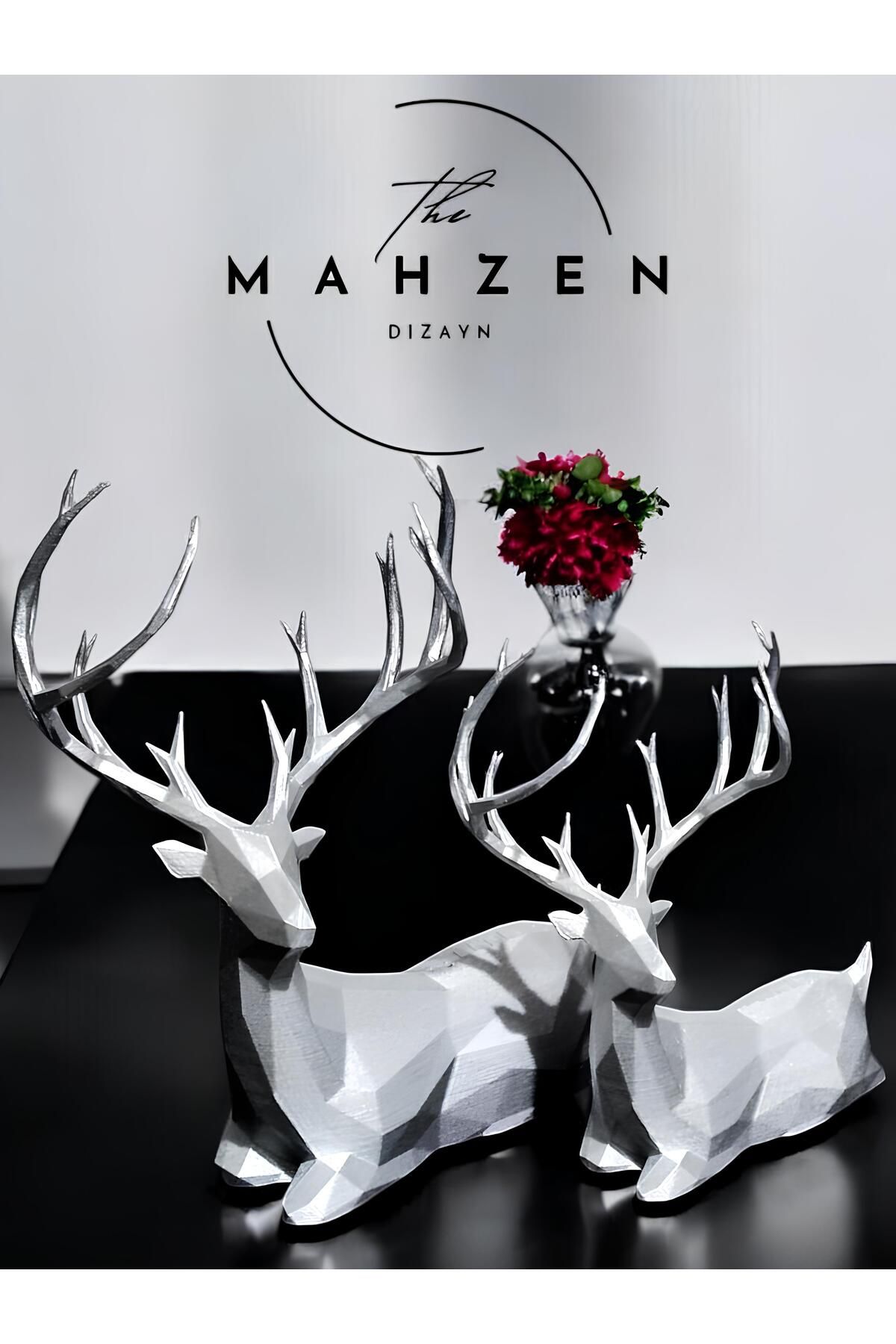 Mahzn Dizayn Modern Geyik Biblo 2'li Set Silver (GÜMÜŞ) (22CM)