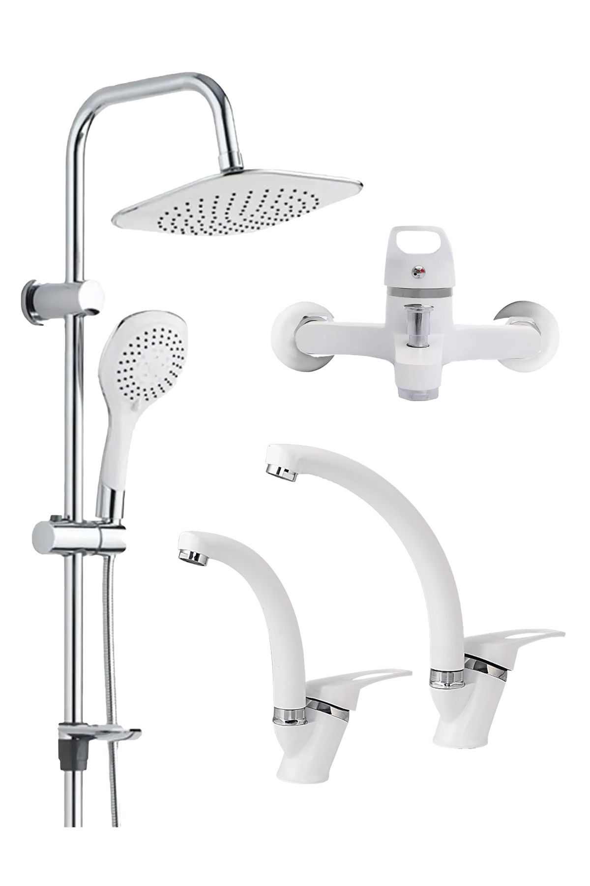 funzav Beyaz Tepe Duş Robotu Banyo Lavabo Mutfak Evye Bataryası Mix Kol Şık Duş Seti