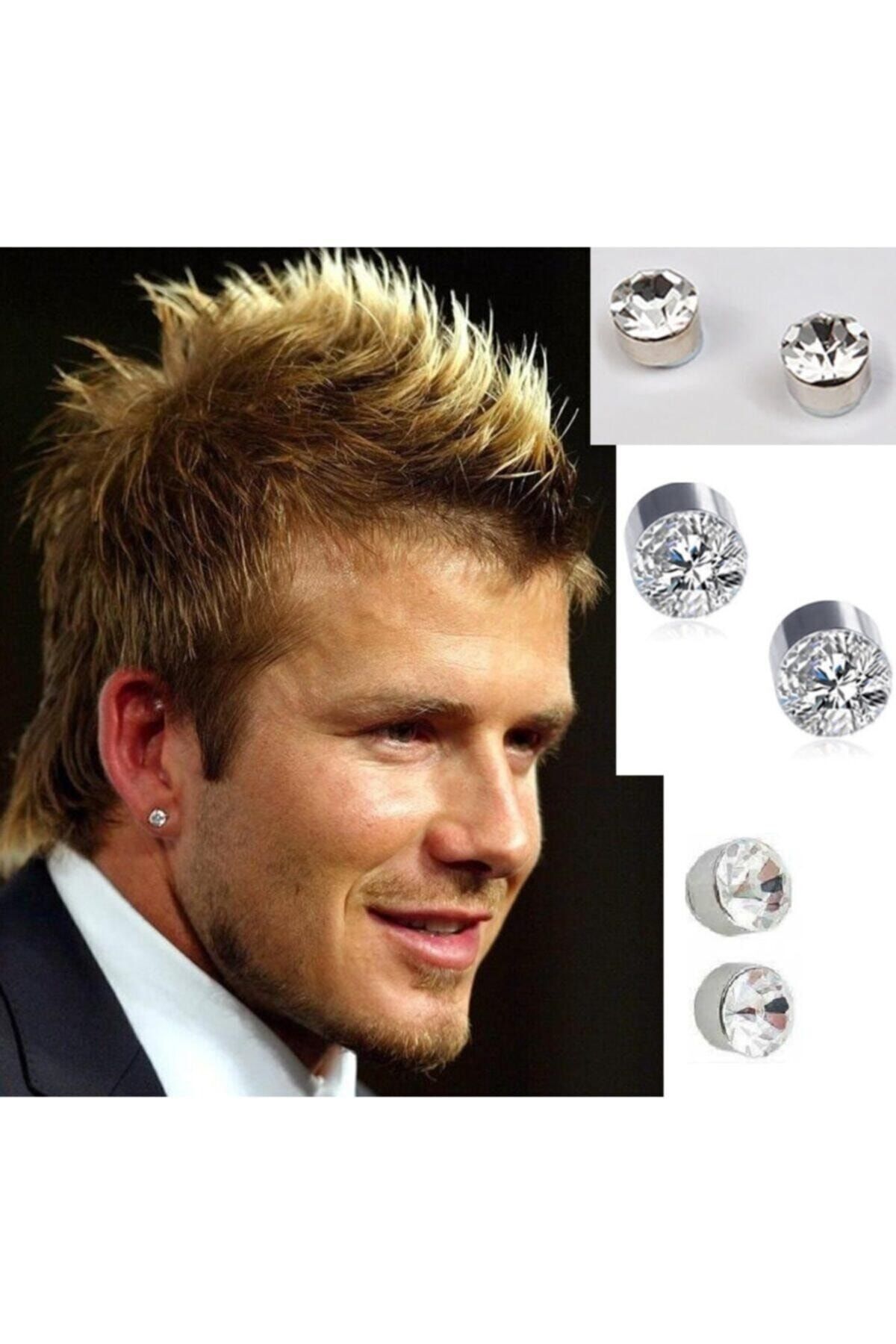 TREND COLLECTİON 2-4-6 mm Unisex Çelik Küpe Beyaz Zirkon Taşlı 3 Çift Mıknatıslı Manyetik Çelik Küpe görsel 5