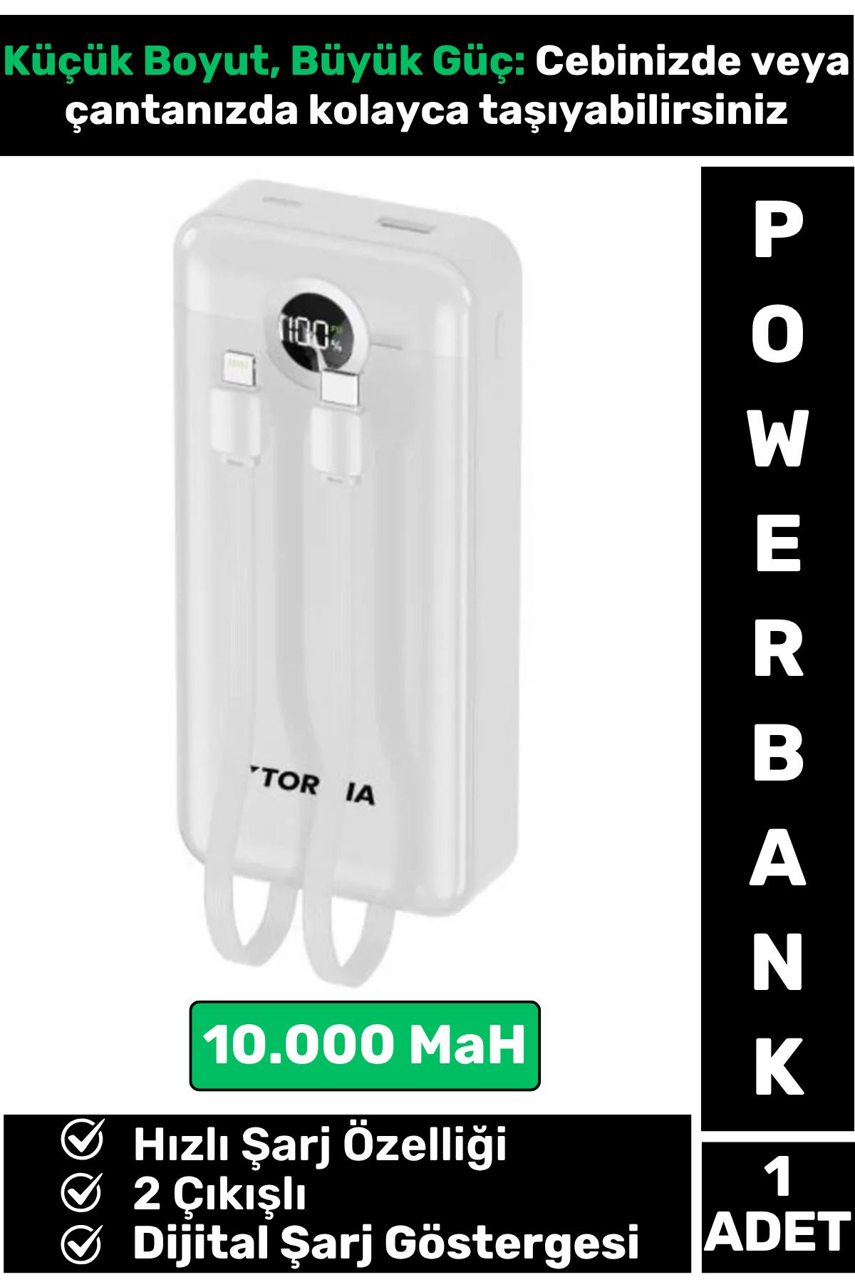 Wintoup Kompakt 2 Çıkışlı Dijital Şarj Göstergeli Hızlı Şarj 10000 mAh Powerbank Taşınabilir Şarj Cihazı