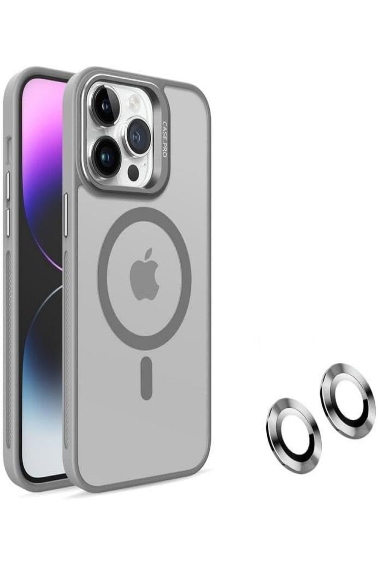 Online İphone 13 Pro Için Standlı Lens Hediyeli Magsafe Maksimum Koruma Armor Kılıf - Gri