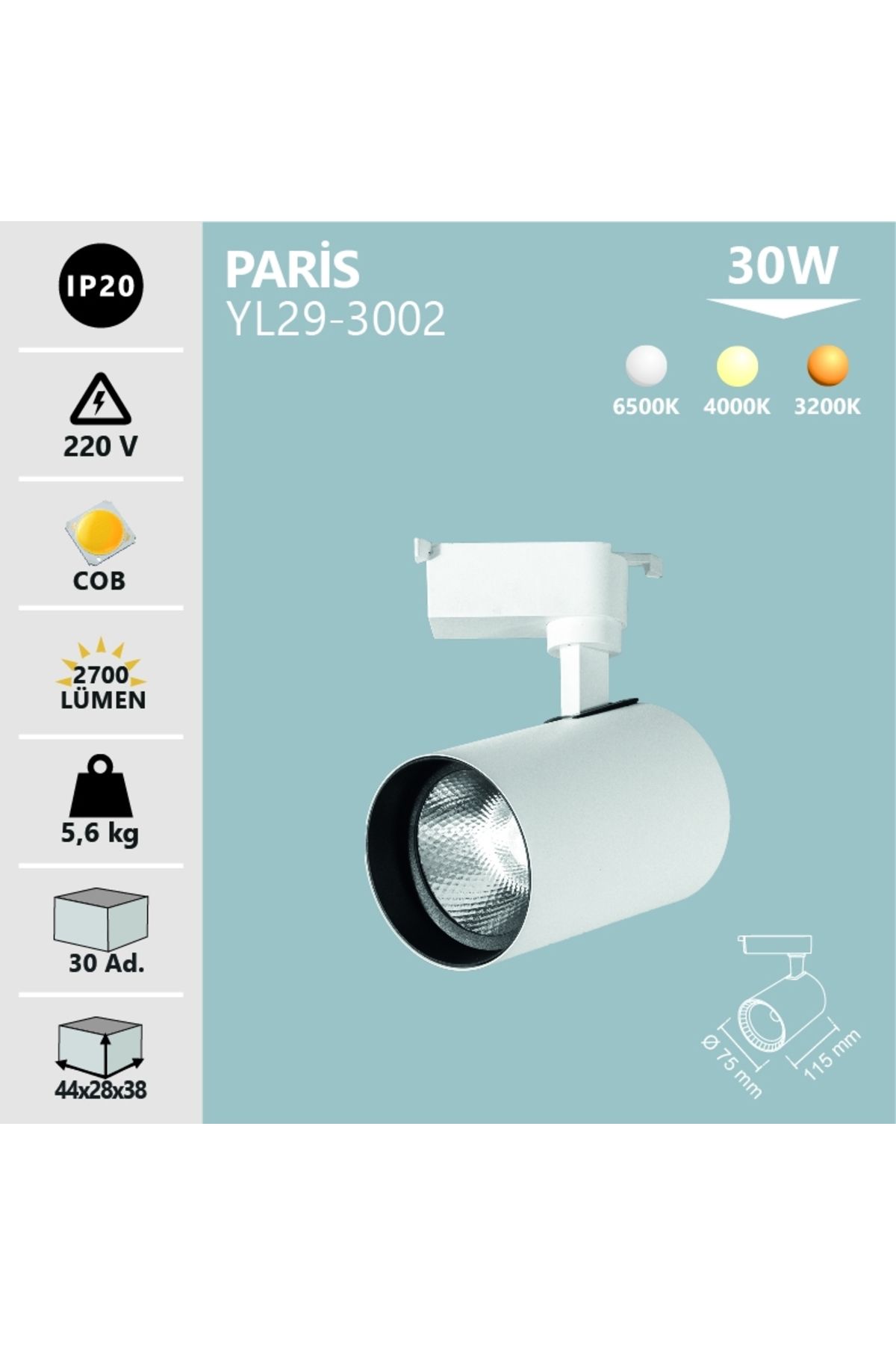 Noas 30W BEYAZ KASA RAY SPOT GÜN IŞIĞI - PARİS