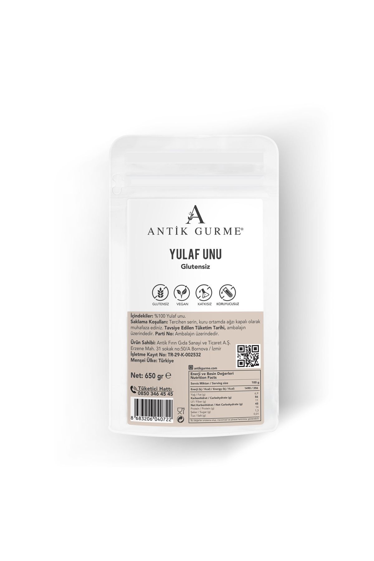 Antik Gurme Yulaf Unu Glutensiz Vegan 650gr