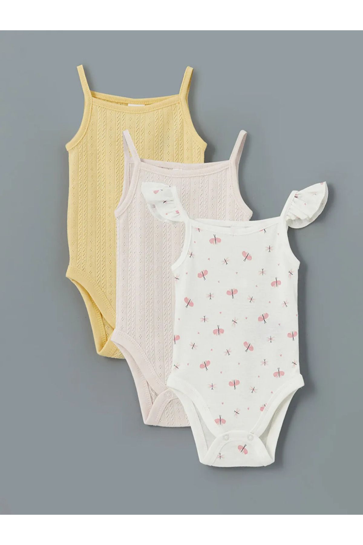 LC Waikiki LCW baby Ekru Kare Yaka Kız Bebek Çıtçıtlı Bodysuit 3'lü