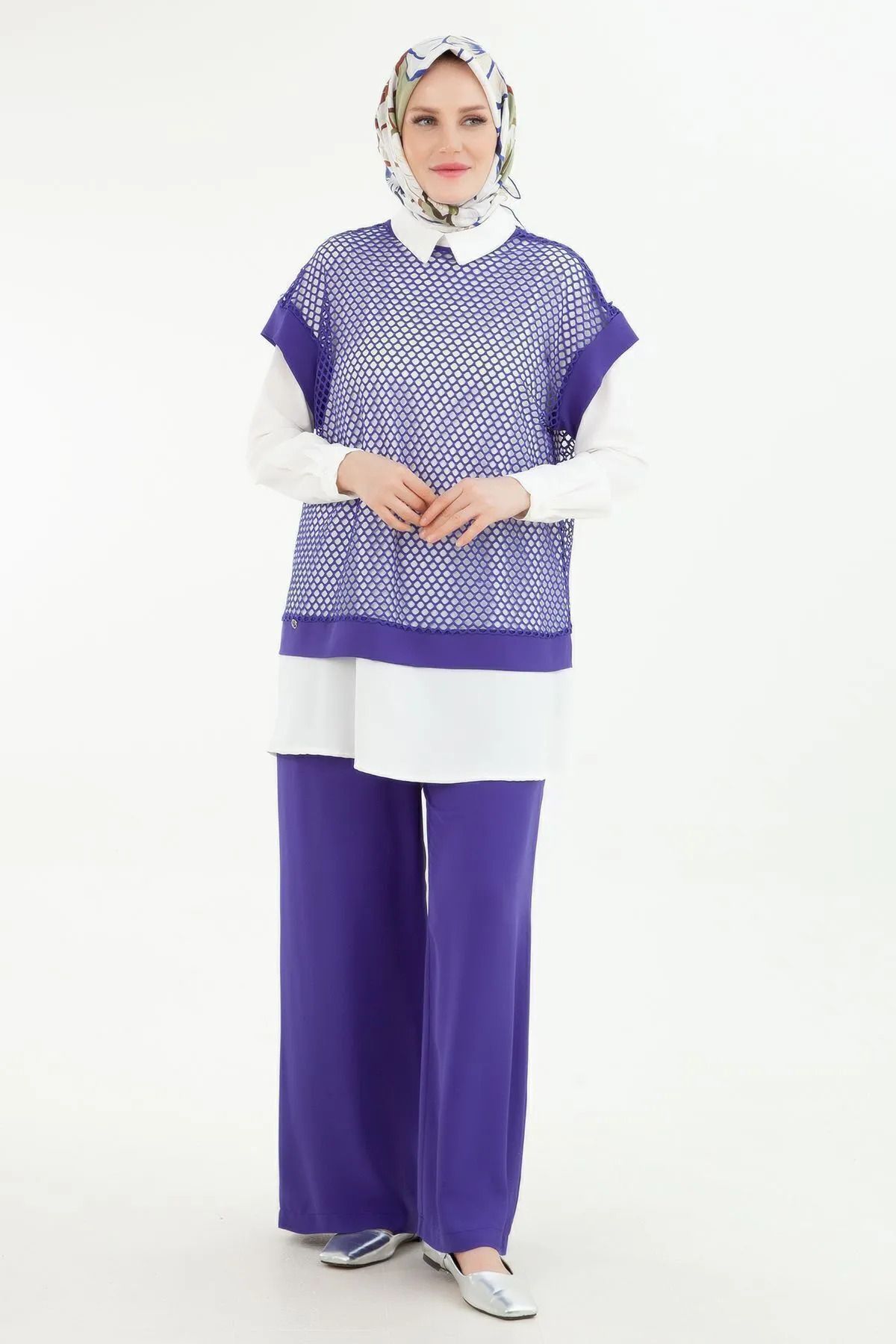 Armine TREND Beli Lastikli Pantolonlu Basic Gömlekli Fileli Üçlü Takım