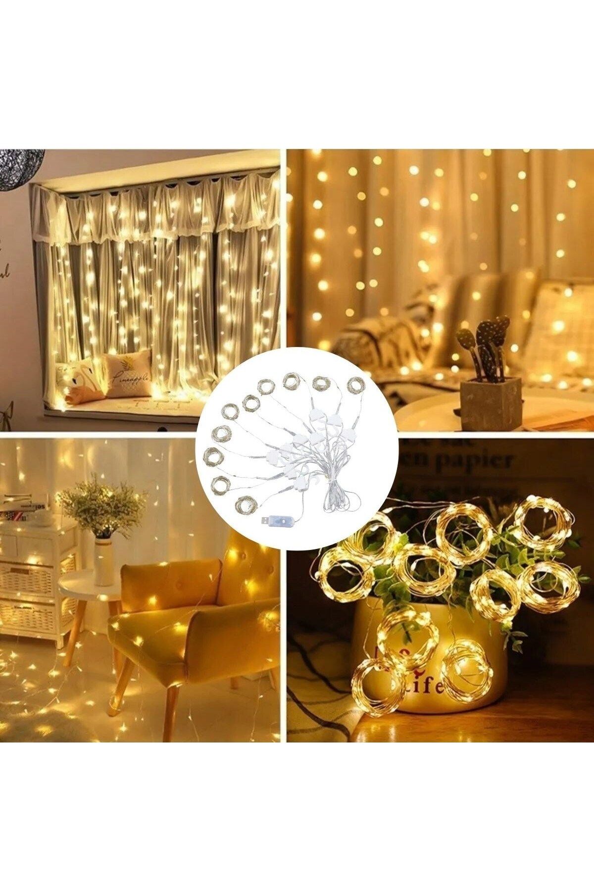 POEBGO FAMİLY'S Uzaktan Kumandalı LED Perdeye Takılabilen Kancalı Işık Usb 3x3 Metre Peri Perde LED (5162)