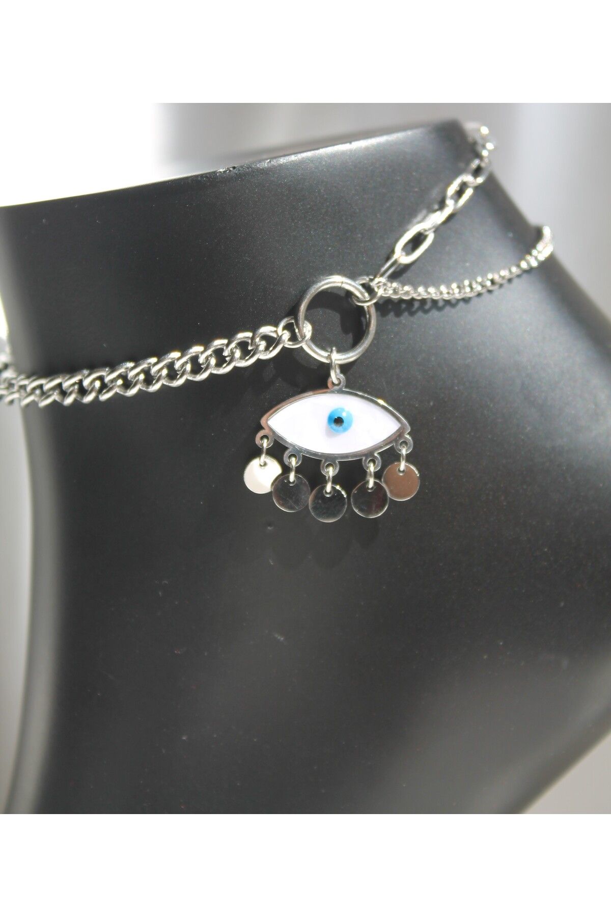 TEDDY JEWELLRY Nazar Boncuklu Göz Figürlü 2 li Silver Çelik Halhal