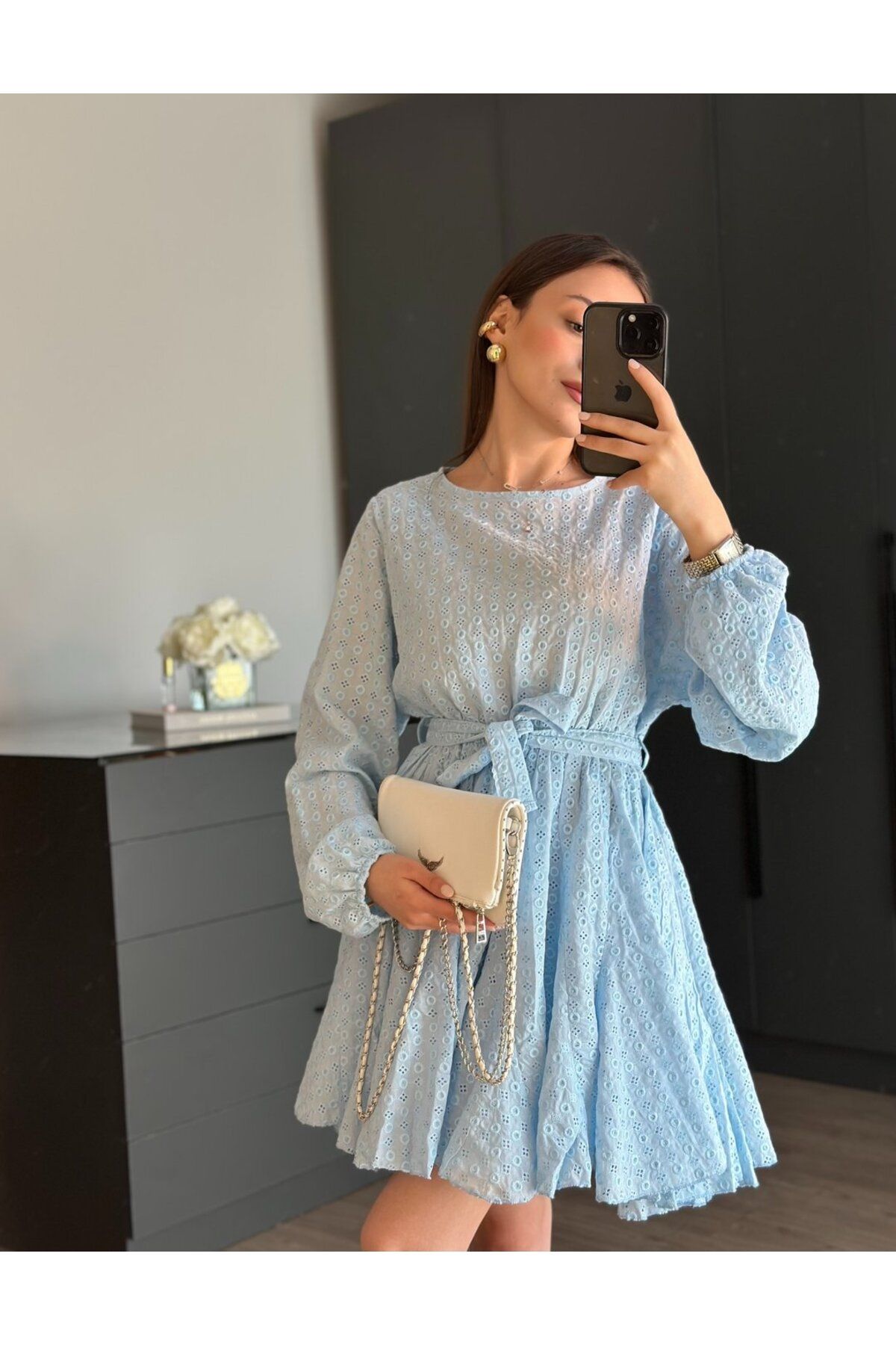 tugenatelier MAVİ FİSTO KLOŞ ELBİSE