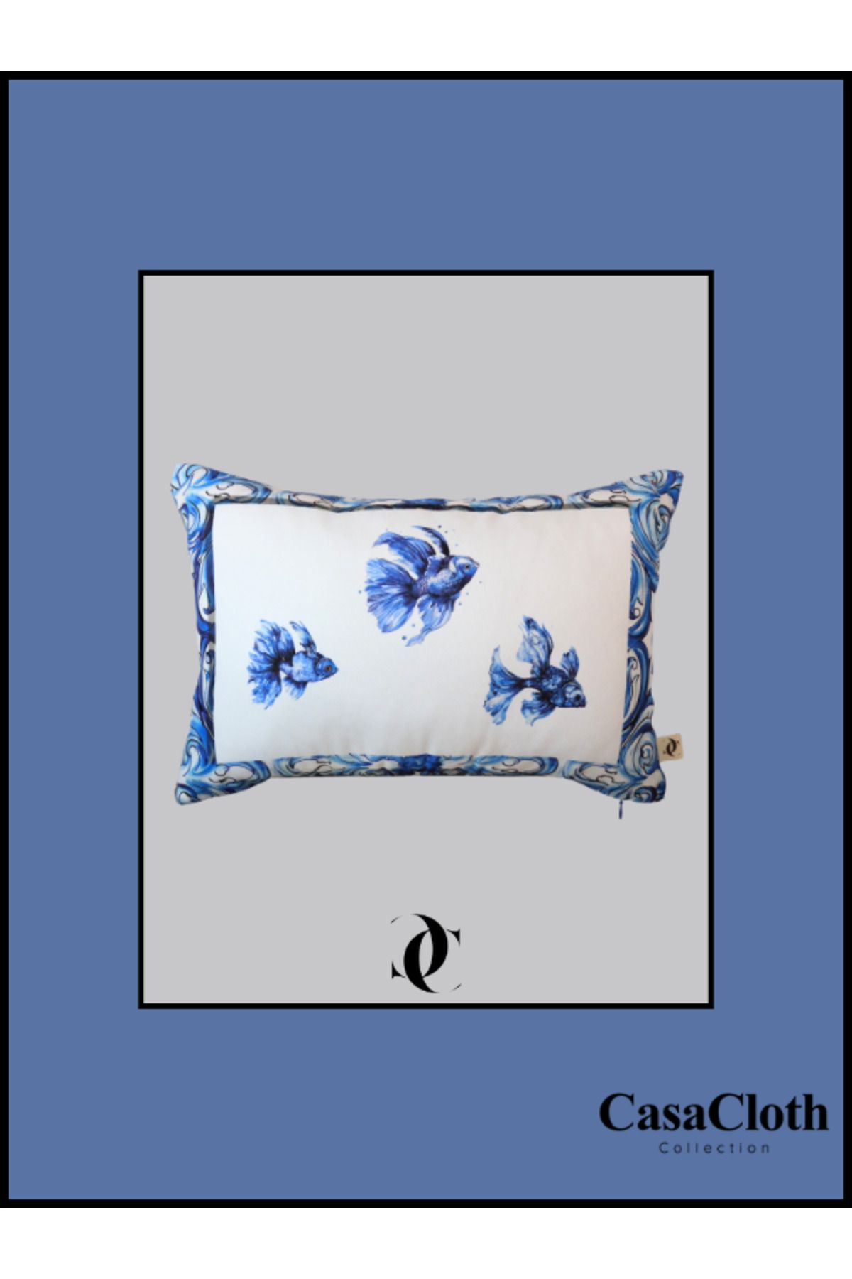 CASACLOTH " Marın " Dekoratif Dolgulu Kırlent 30x50 cm (İç Yastık Dahil) - Mavi\ Beyaz
