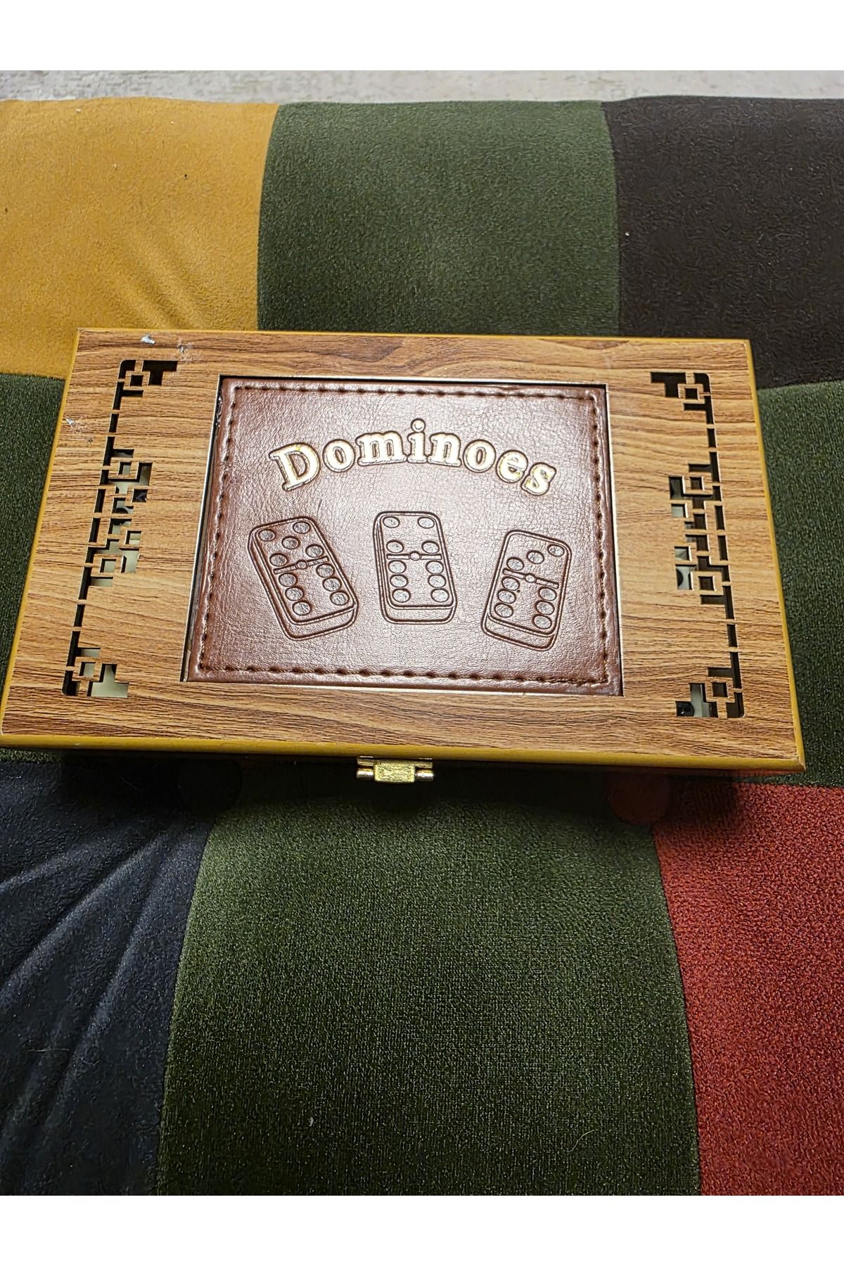 Dominoes Domino Seti Ahşap Derili Kutu Kemik Taşlar