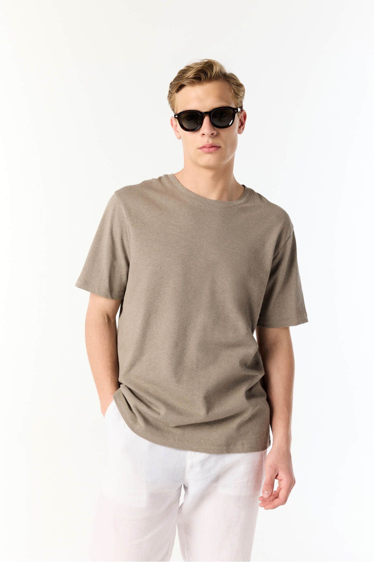 Mudo KETEN KARIŞIMLI BİSİKLET YAKA T-SHIRT