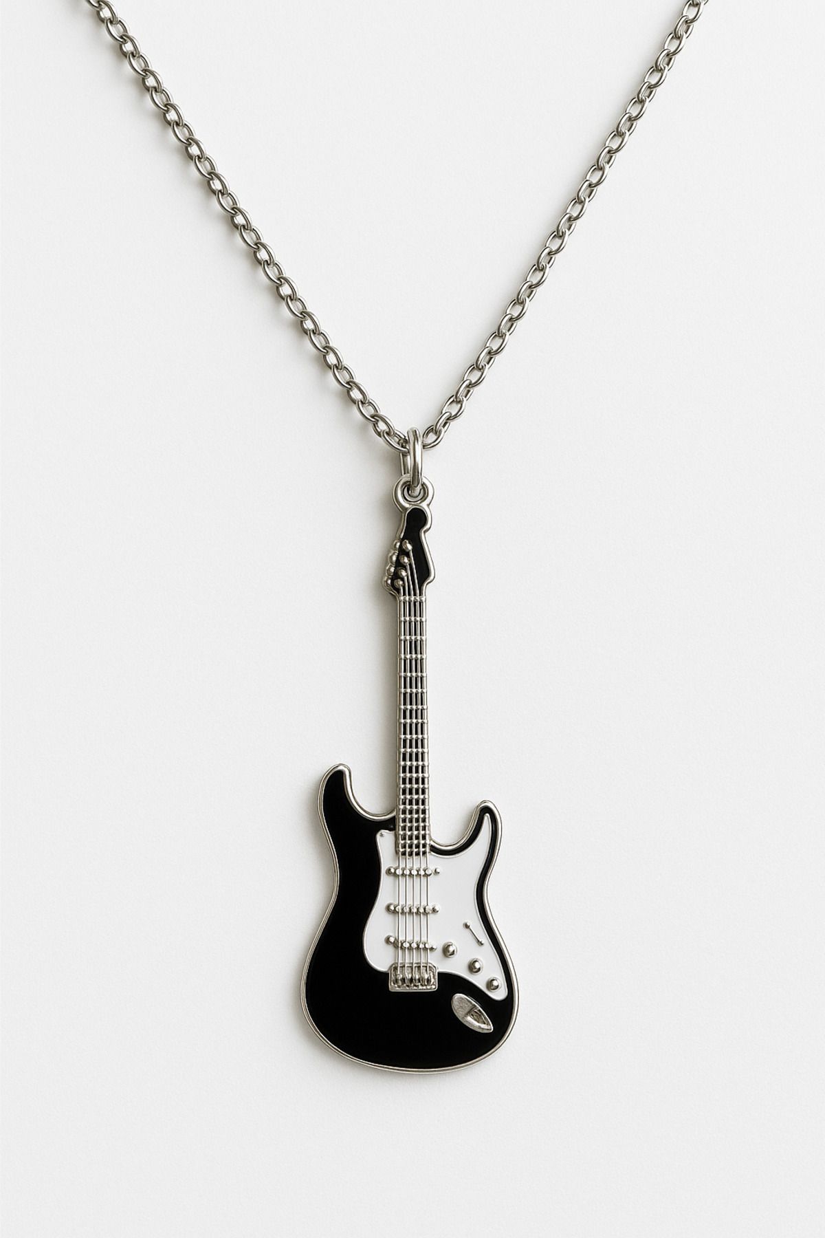 sielta Siyah Gitar Rock N Roll Unisex Zincirli Hediyelik Kolye