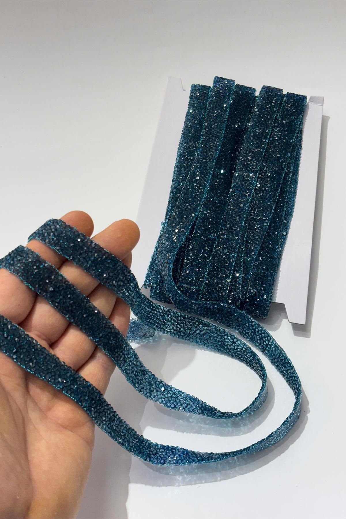 Hayalperest boncuk İndigo Mavi Ütüyle Yapışan Şerit Taş Boncuk1,5 Cm