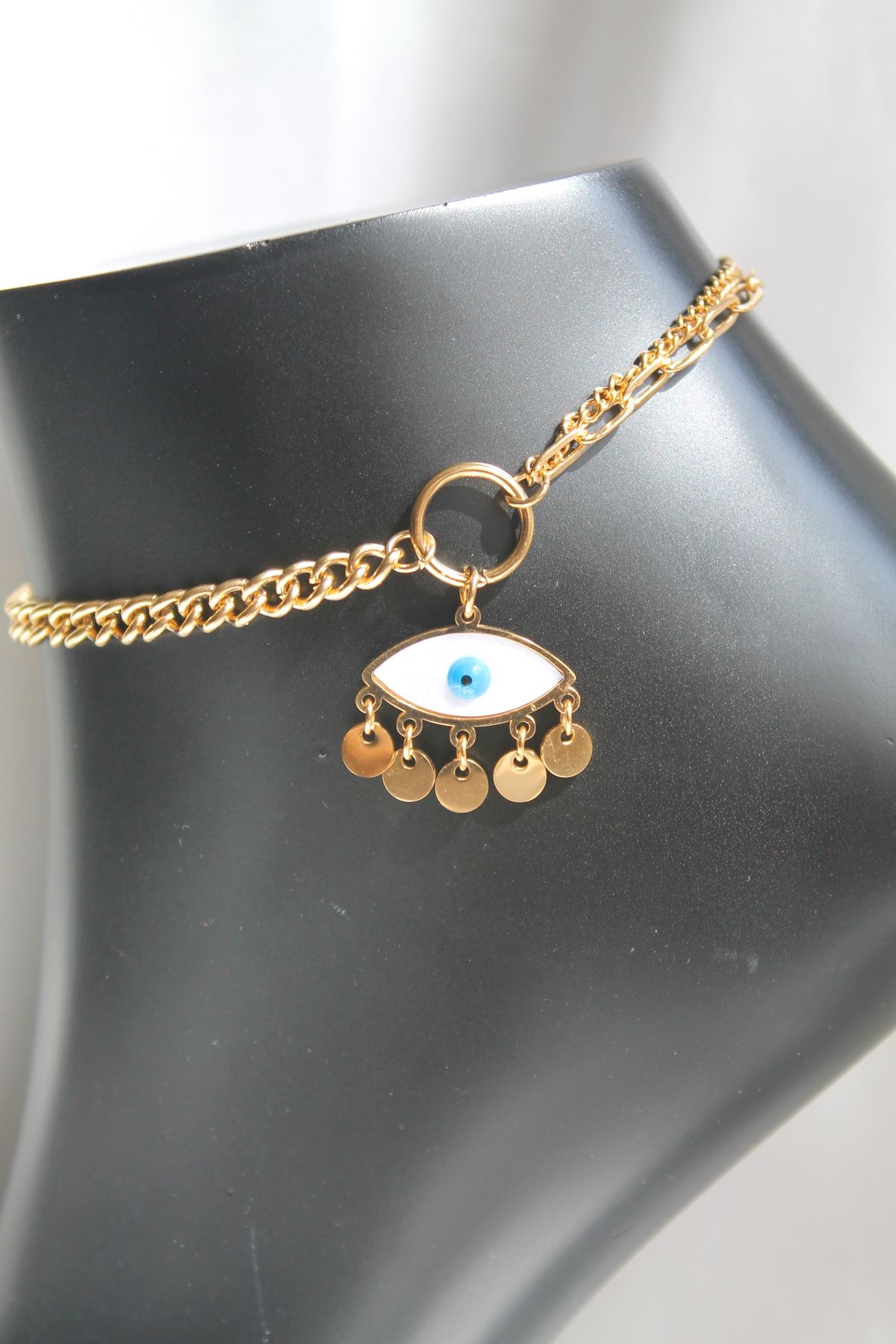 TEDDY JEWELLRY Nazar Boncuklu Göz Figürlü 2 li Gold Çelik Halhal