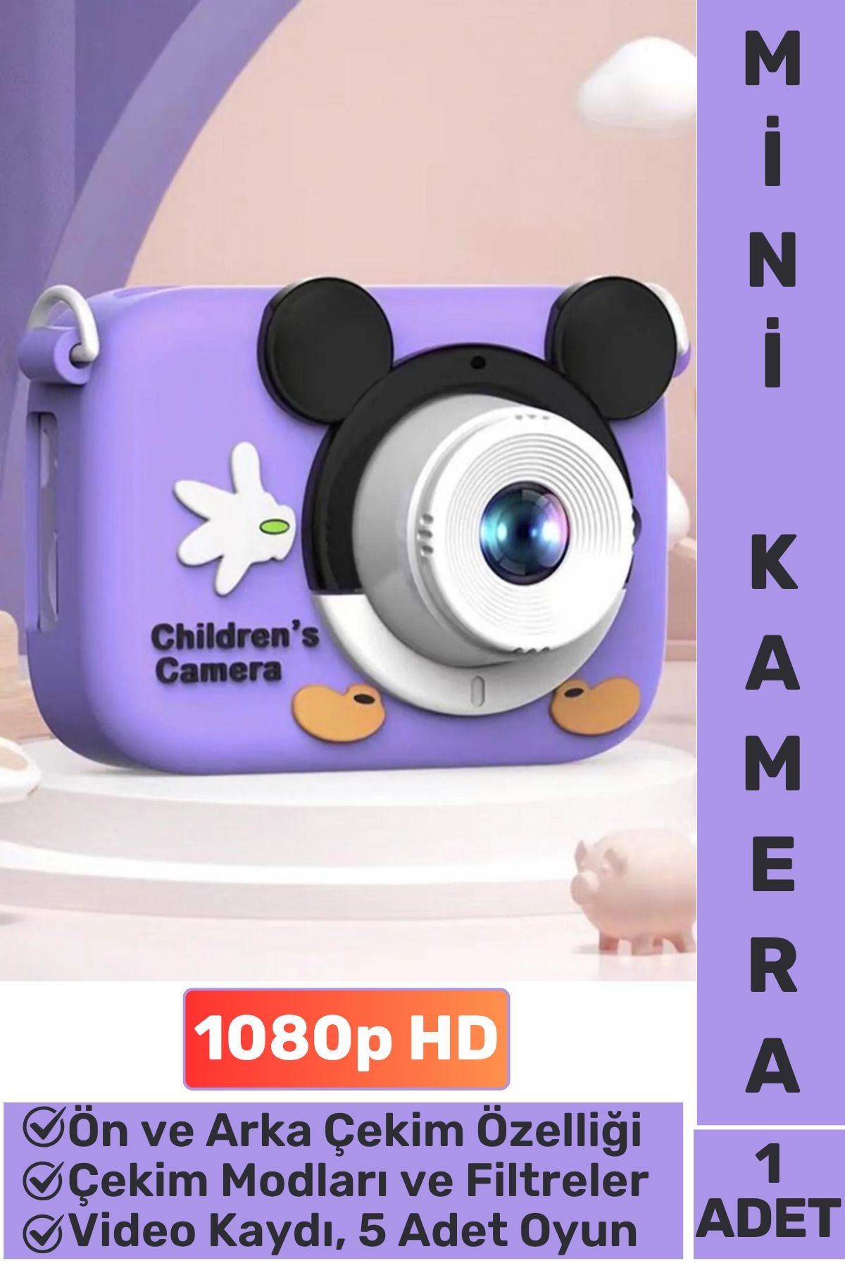 Wintoup Premium 1080p HD Video Kayıt Ön Arka Çekim Filtre 5 Oyun Mini Çocuk Kamera Dijital Fotoğraf Makinesi