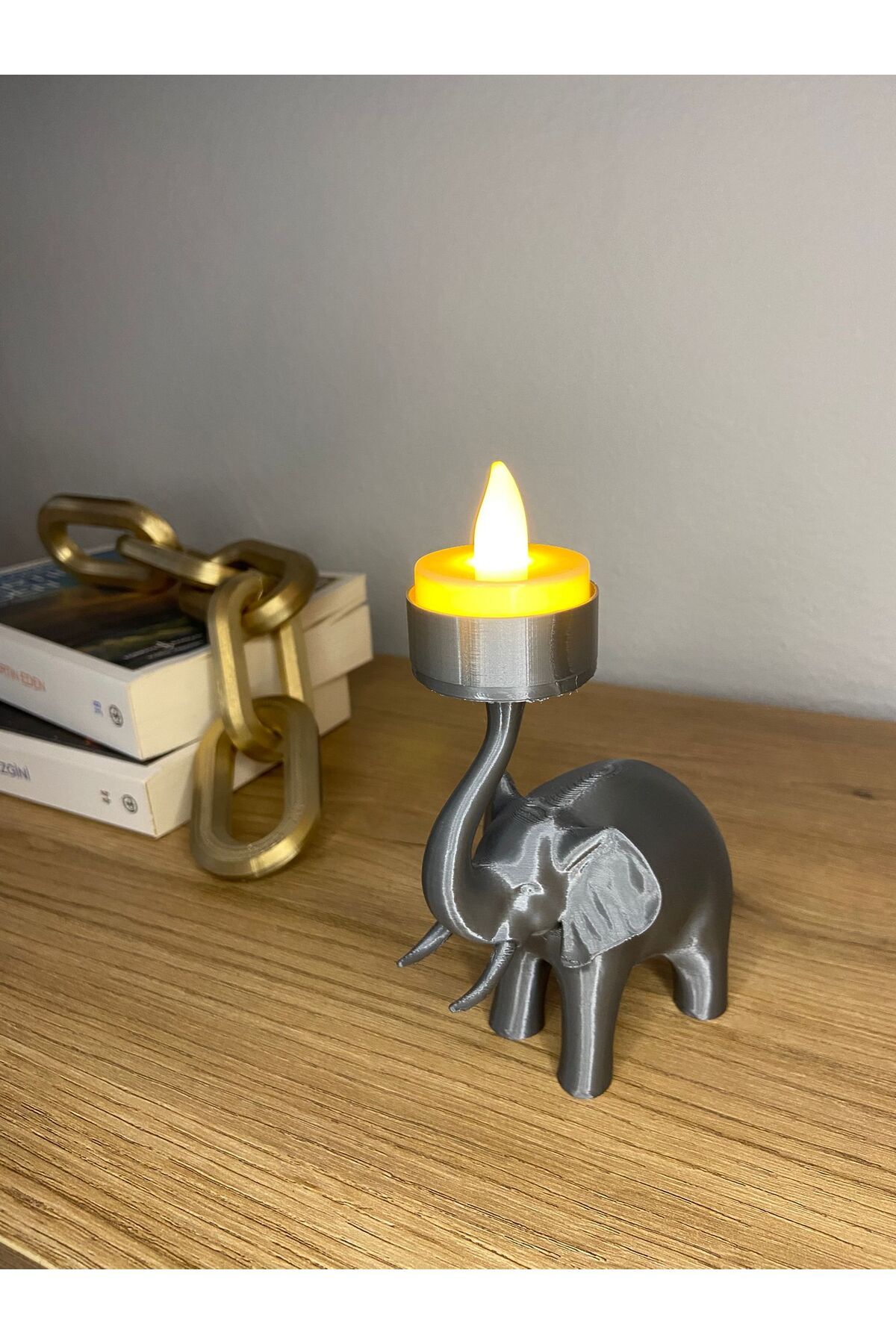 KayaTech Fil Büstü Mumluk / Tealight Tutucu Pilli Led Tealight