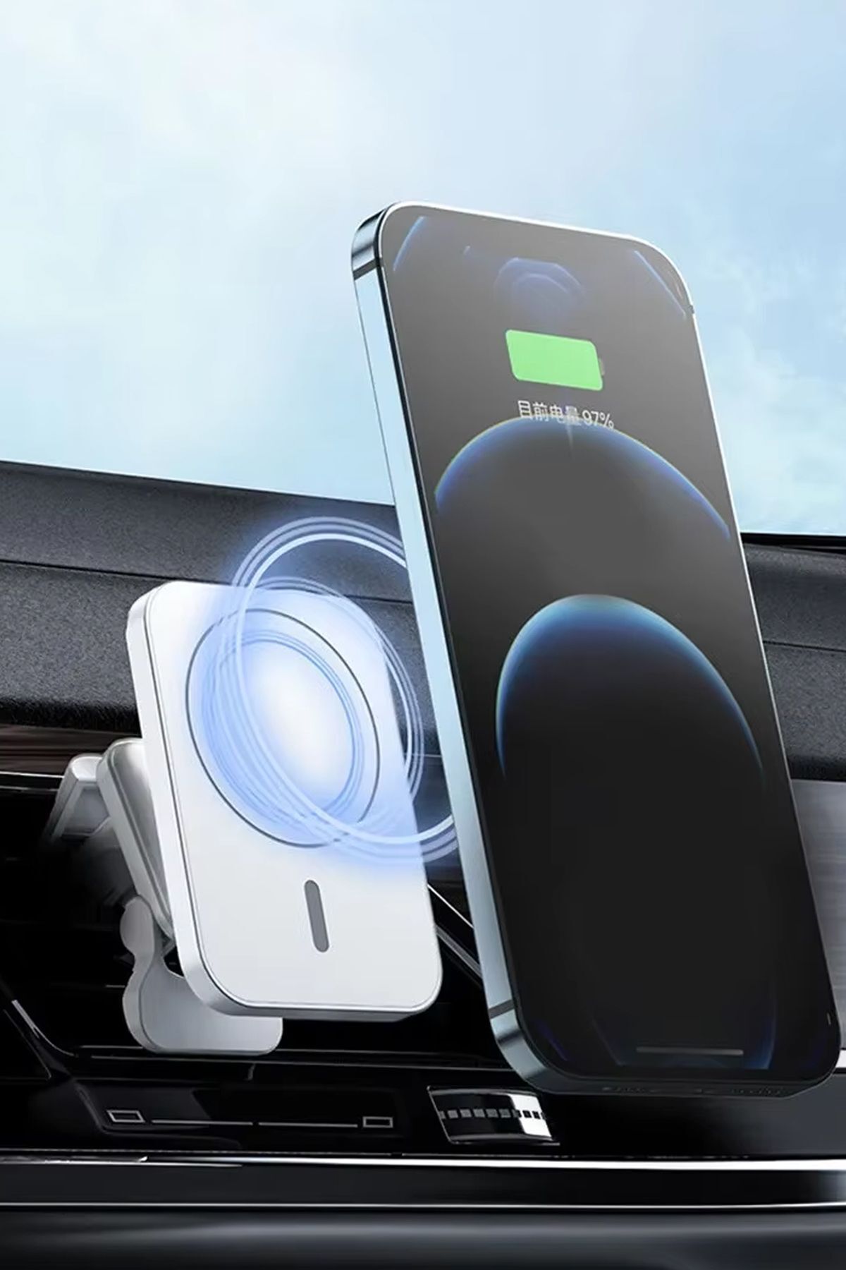 EN SİGA Kablosuz Şarj Araç içi Havalandırma Telefon Tutucu 15W Wireless Hızlı Şarj Cihazı Magsafe Uyumlu