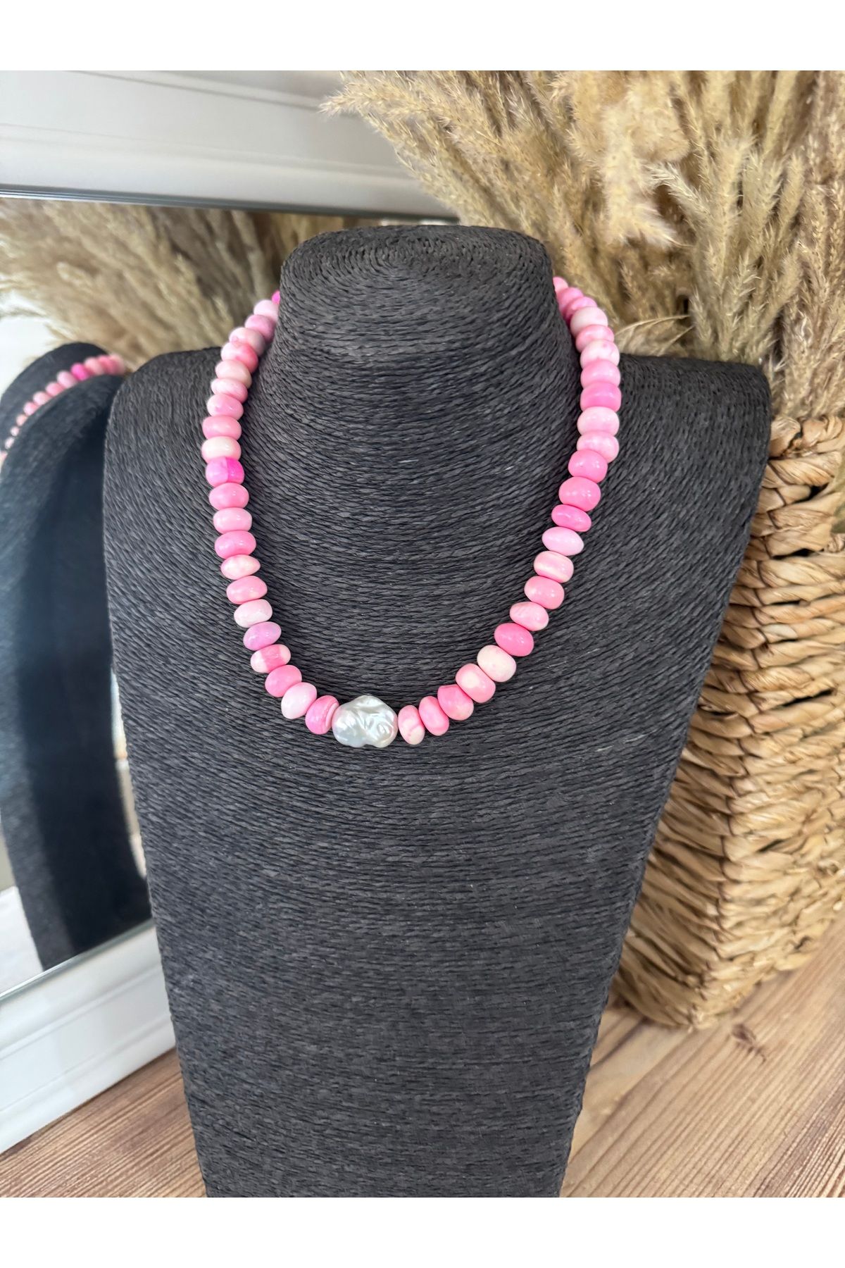 Gafy Design Barok İncili Pembe Opal Kolye