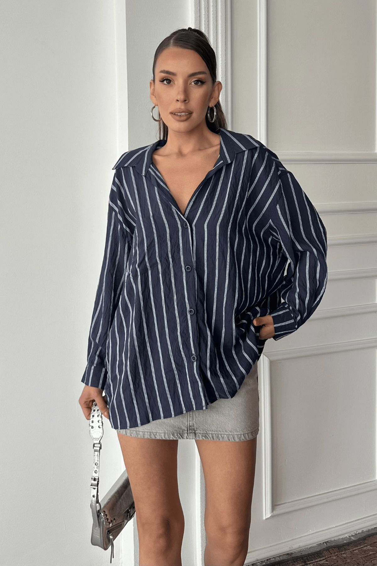 Paw Garage Kadın Eva Çizgili Crush Oversize Gömlek