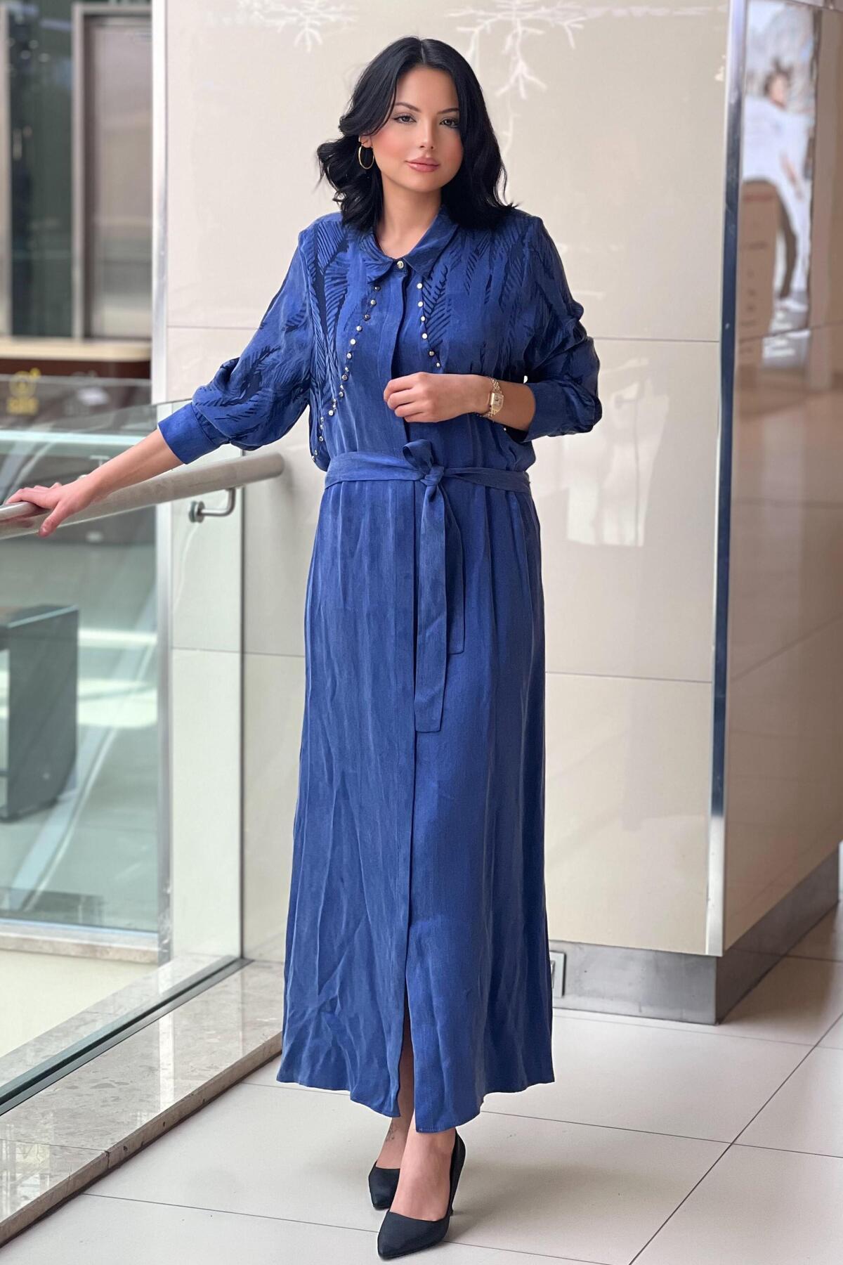Ghisa-Studded Detailed Patterned Kupra Shirt Dress 2