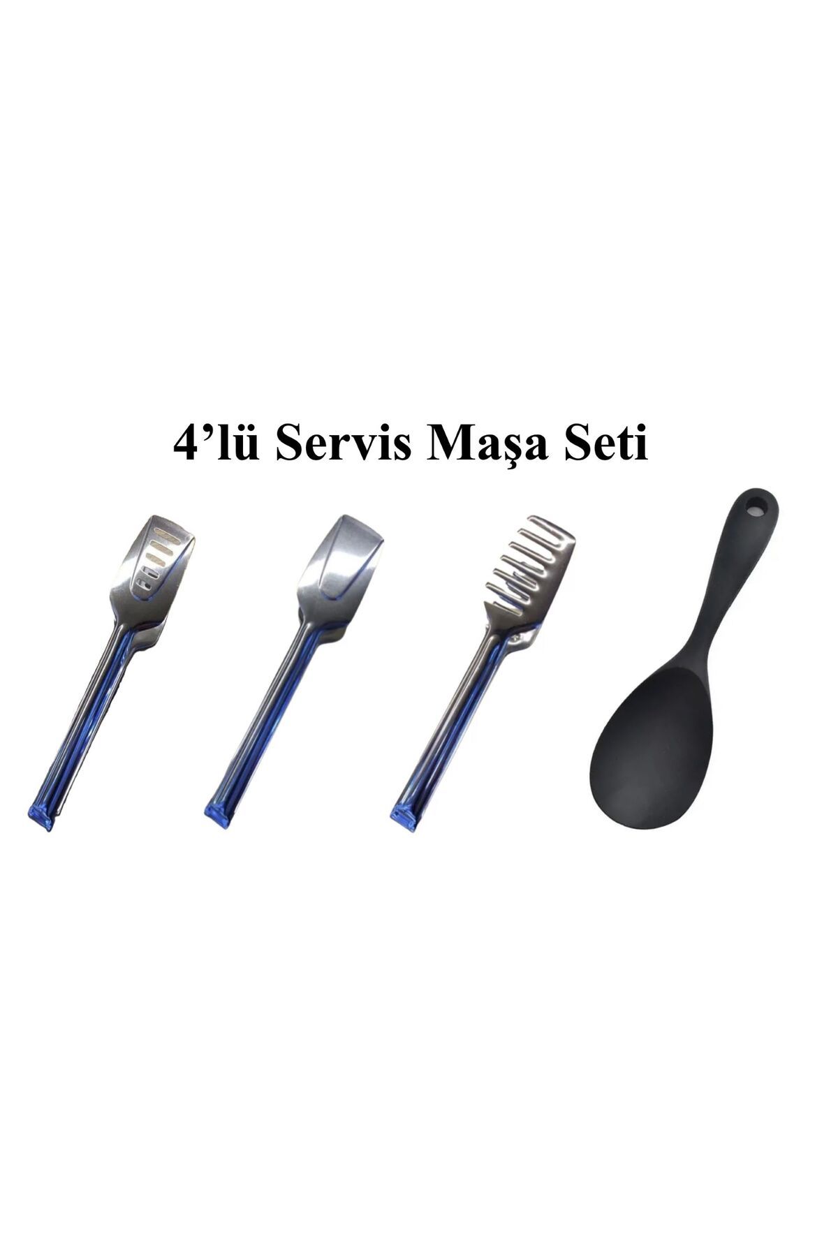 BRE HOME 4'lü Servis Maşa Seti 1 adet sert uçlu silikon servis kaşık 3 adet Makarna, Pasta, Salata maşası