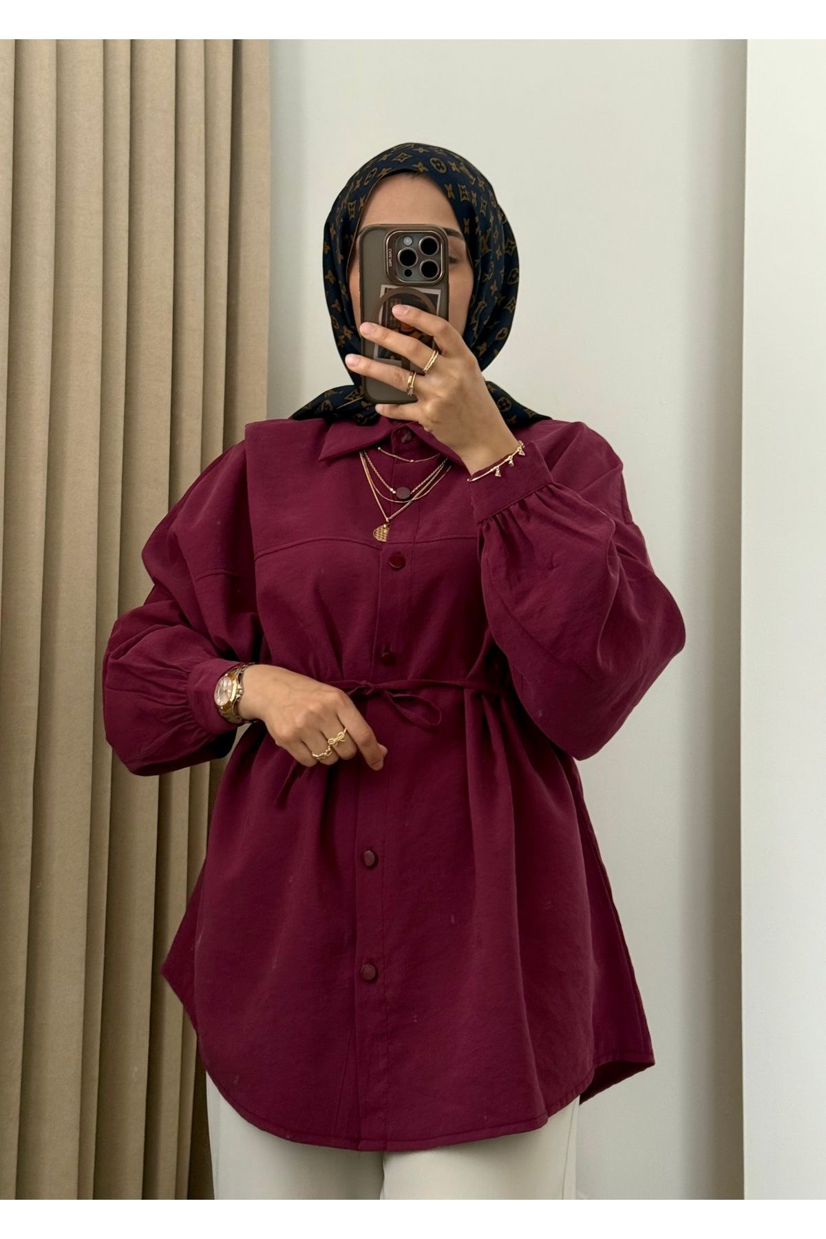 MERİÇ BOUTİQUE Soft kumaş rahat kalıp Tunik gömlek (ip kuşaklı)