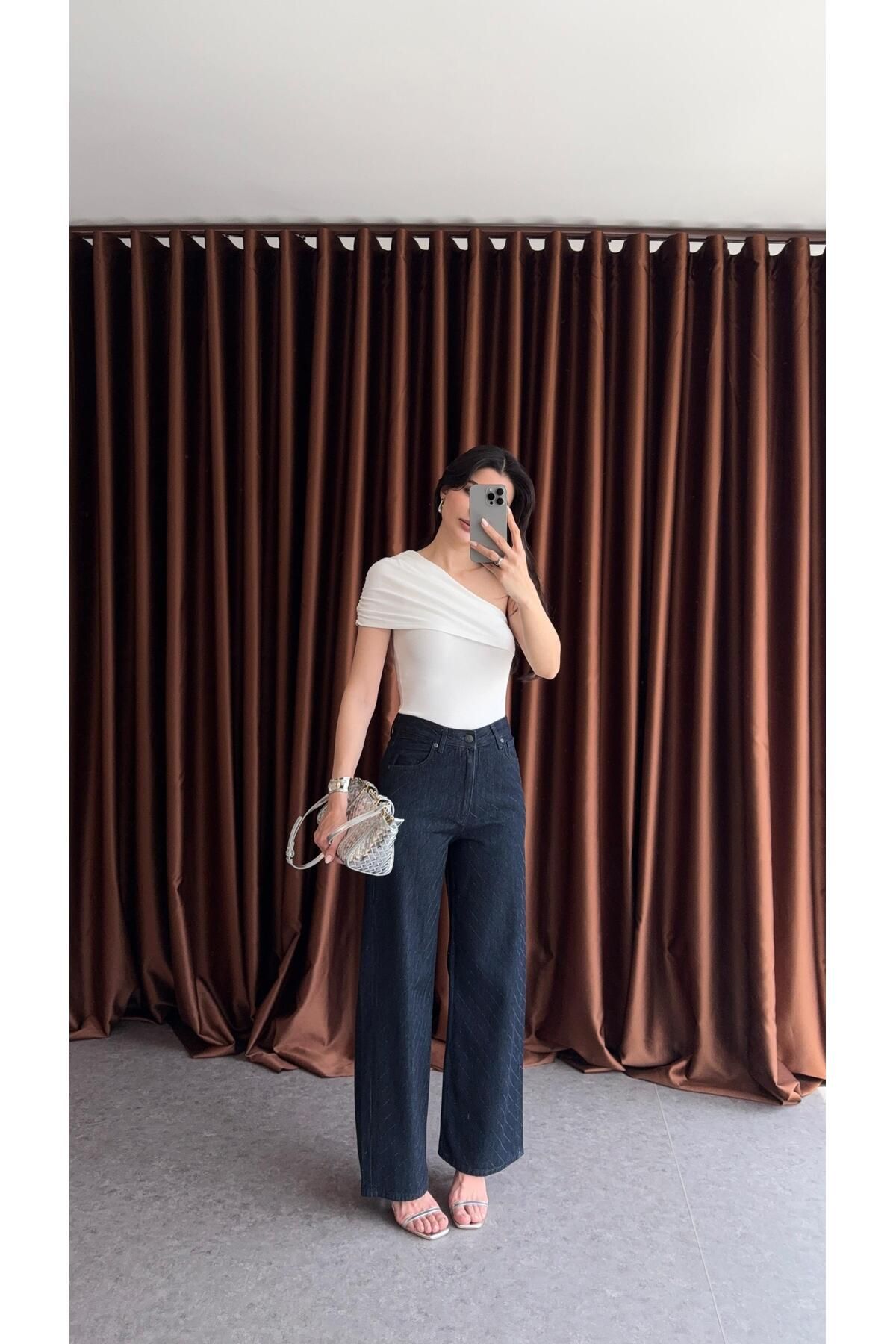HAZELANNA Nötr Taşlı Jean