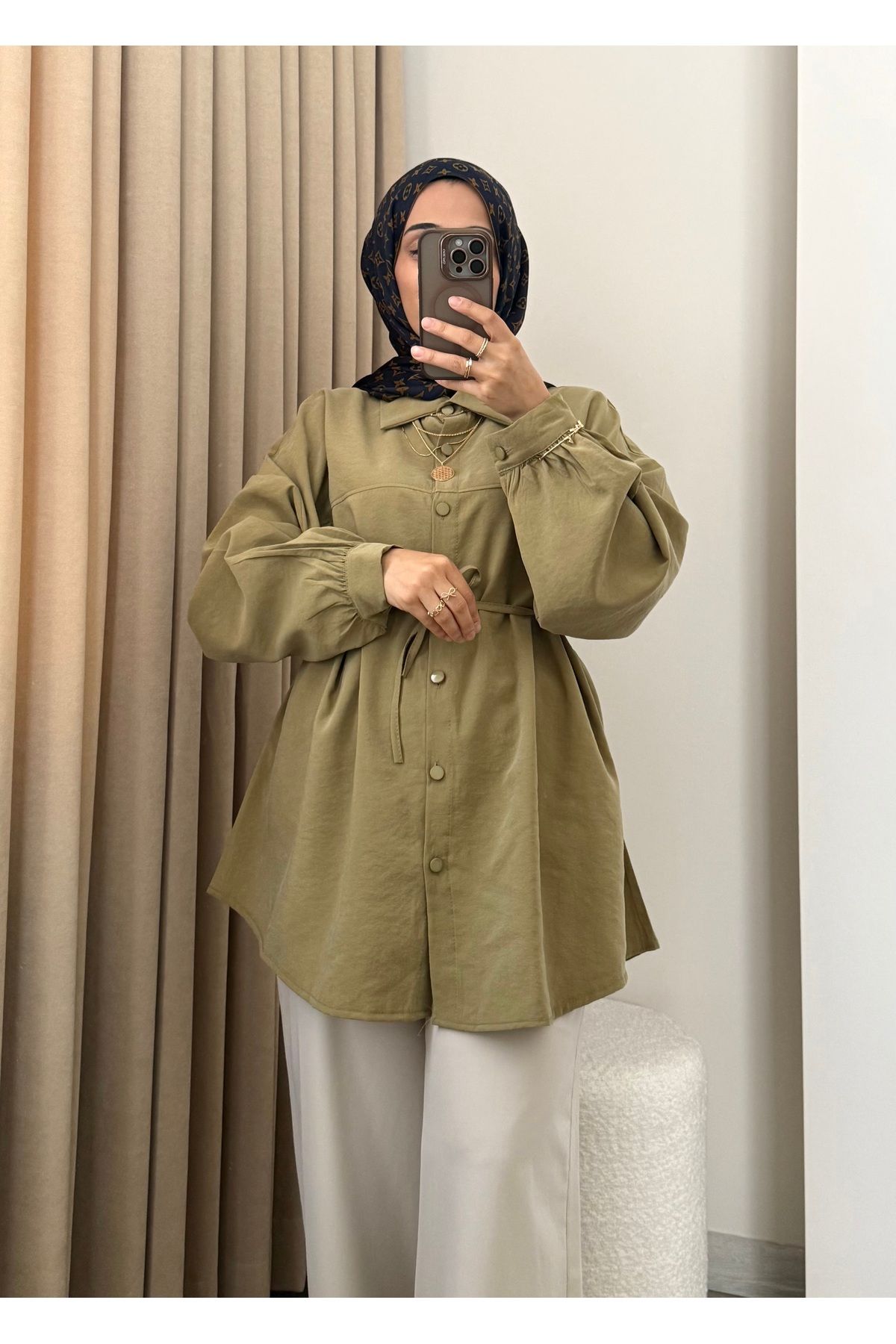 MERİÇ BOUTİQUE Soft kumaş rahat kalıp Tunik gömlek (ip kuşaklı)