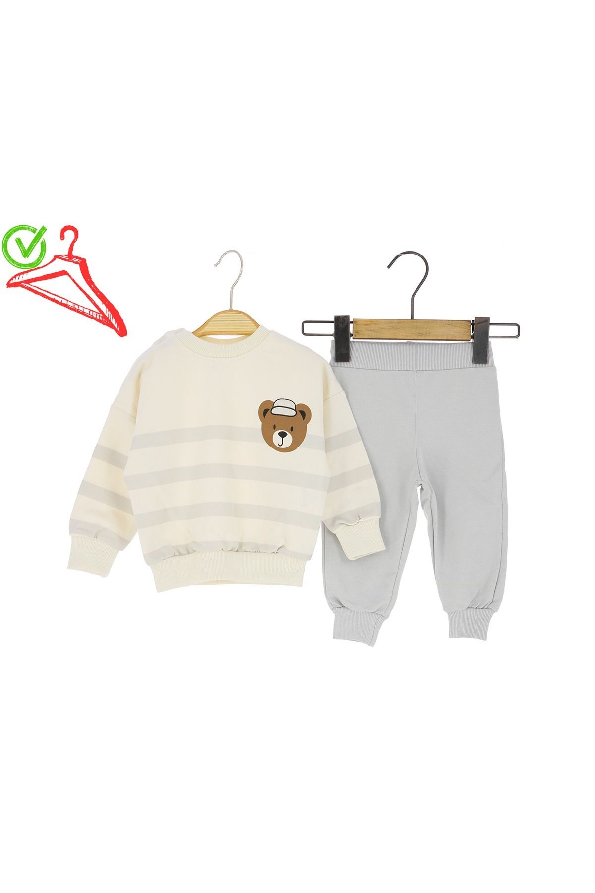Bilkon Baby ERKEK BEBEK TAKIM ÇİZGİLİ AYI BASKILI