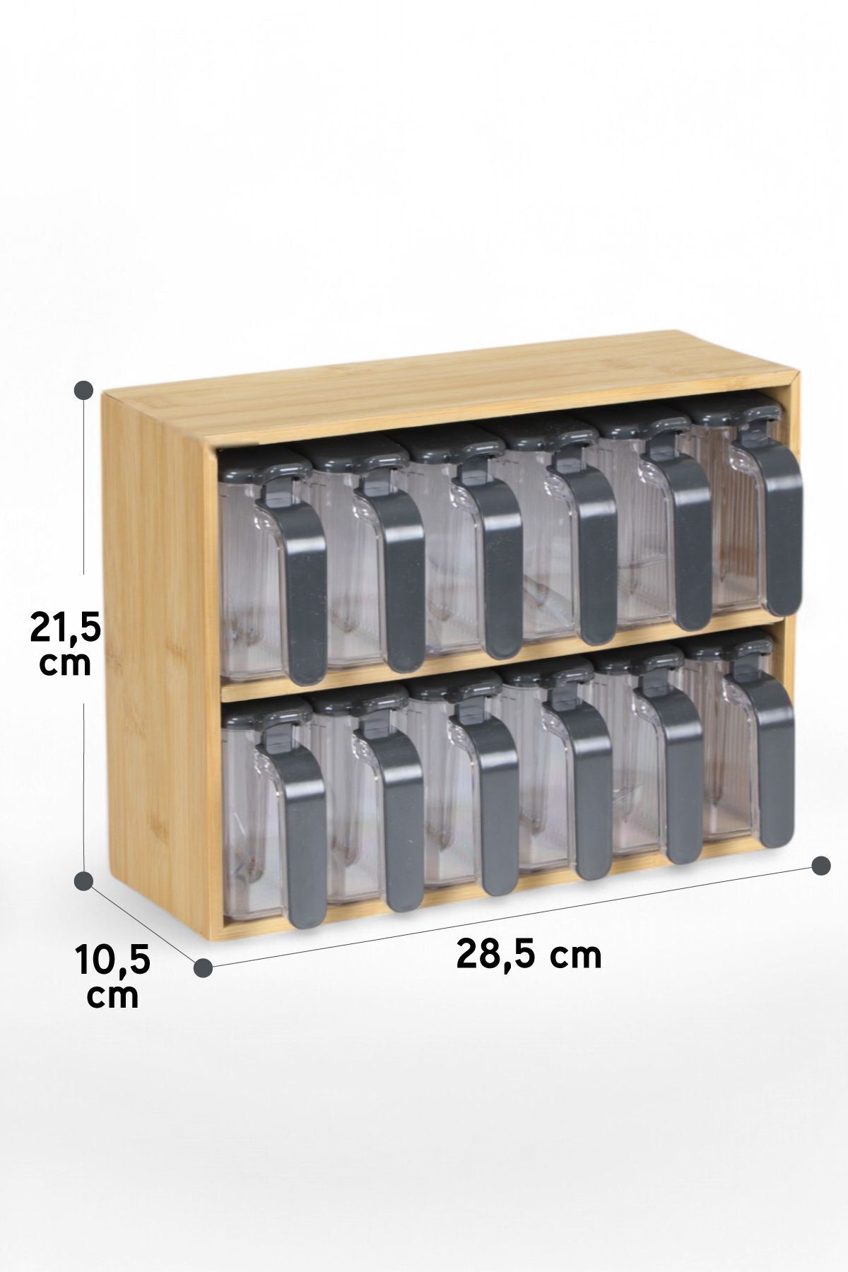 İronika-Set of 12 Bamboo Spice Rack with Spoon and Lid Spice Storage Box 4