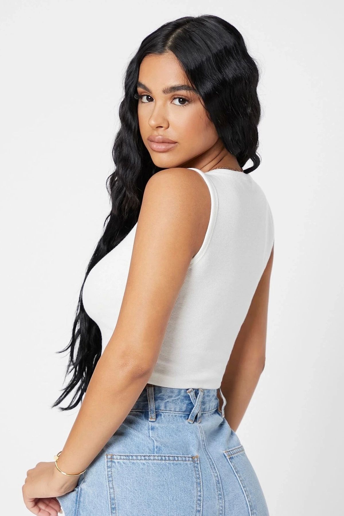 GiyimCity Kadın Beyaz Kare Yaka Crop Top Bluz