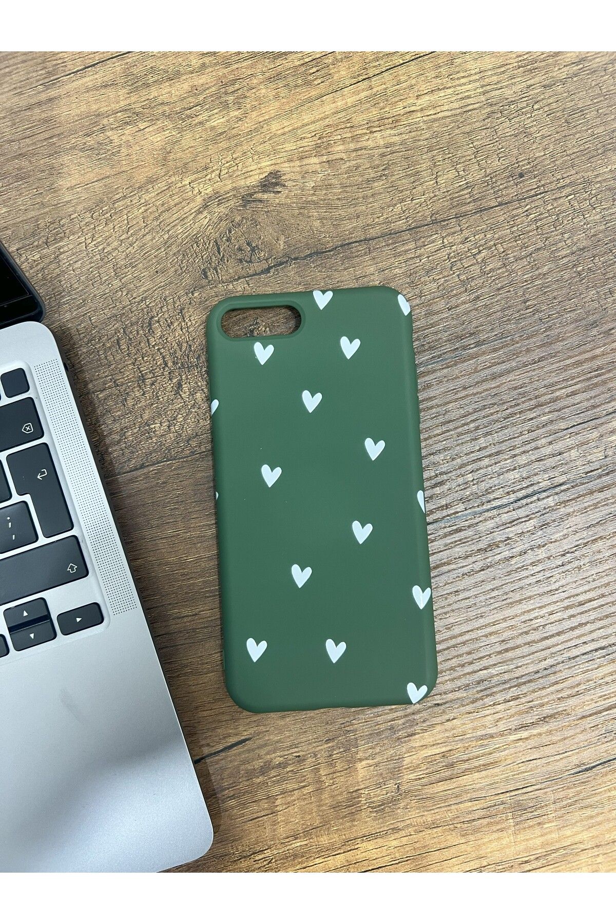 HZR İphone 7/8 Plus Haki Kalpli Silikon Kılıf