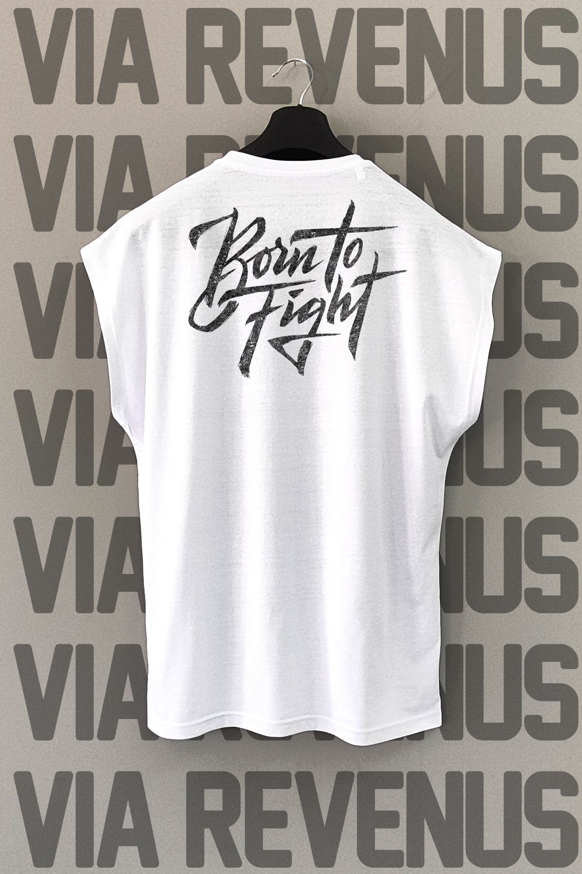 Vordevia Born to Fight Sırt Baskılı Sıfır Kollu Bisiklet Yaka Spor Tshirt