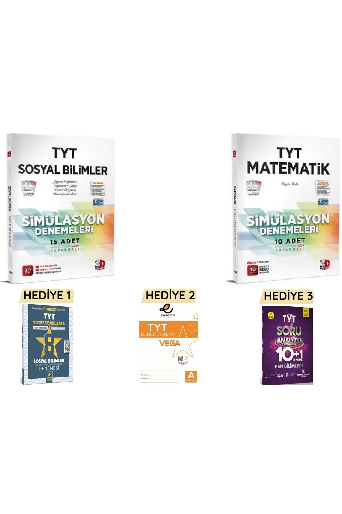 3D Yayınları Tyt Matematik ve Tyt Sosyal Bilimler Simülasyon Denemeleri 3 adet birden hediyeli..