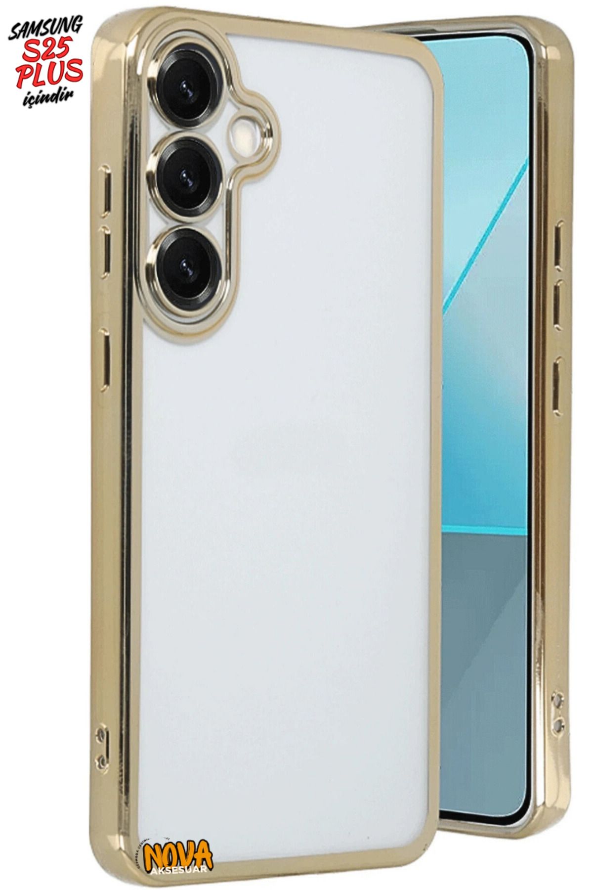 cepmoda SAMSUNG GALAXY S25 PLUS - Yanları Renkli Kamera Lens Korumalı Şeffaf Kapak/Kılıf - Gold