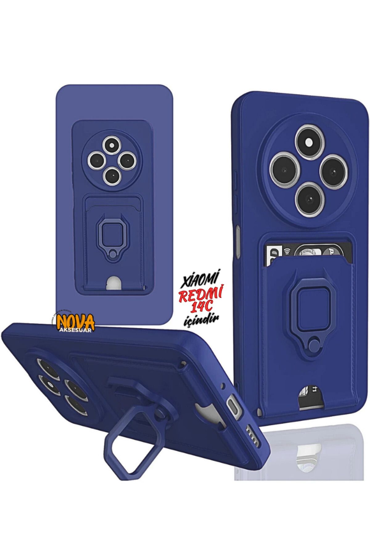 cepmoda Xiaomi Redmi 14C Boyun Askılı Kılıf | Ring Stand ipli Kamera Sürgülü Kapak - LACİVERT