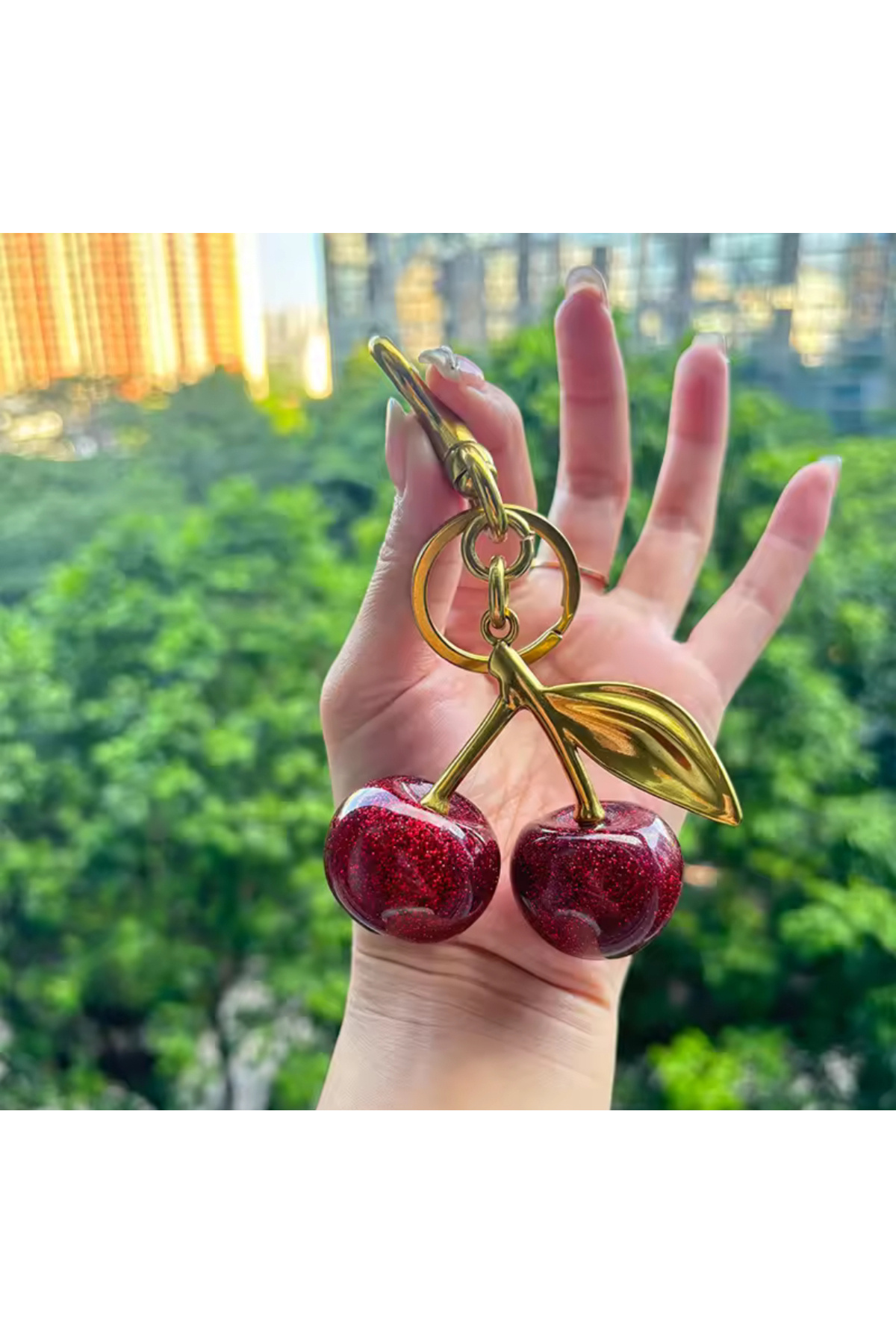 olivia gate Kırmızı Kiraz Gold Detaylı Charm Çanta Süsü Anahtarlık