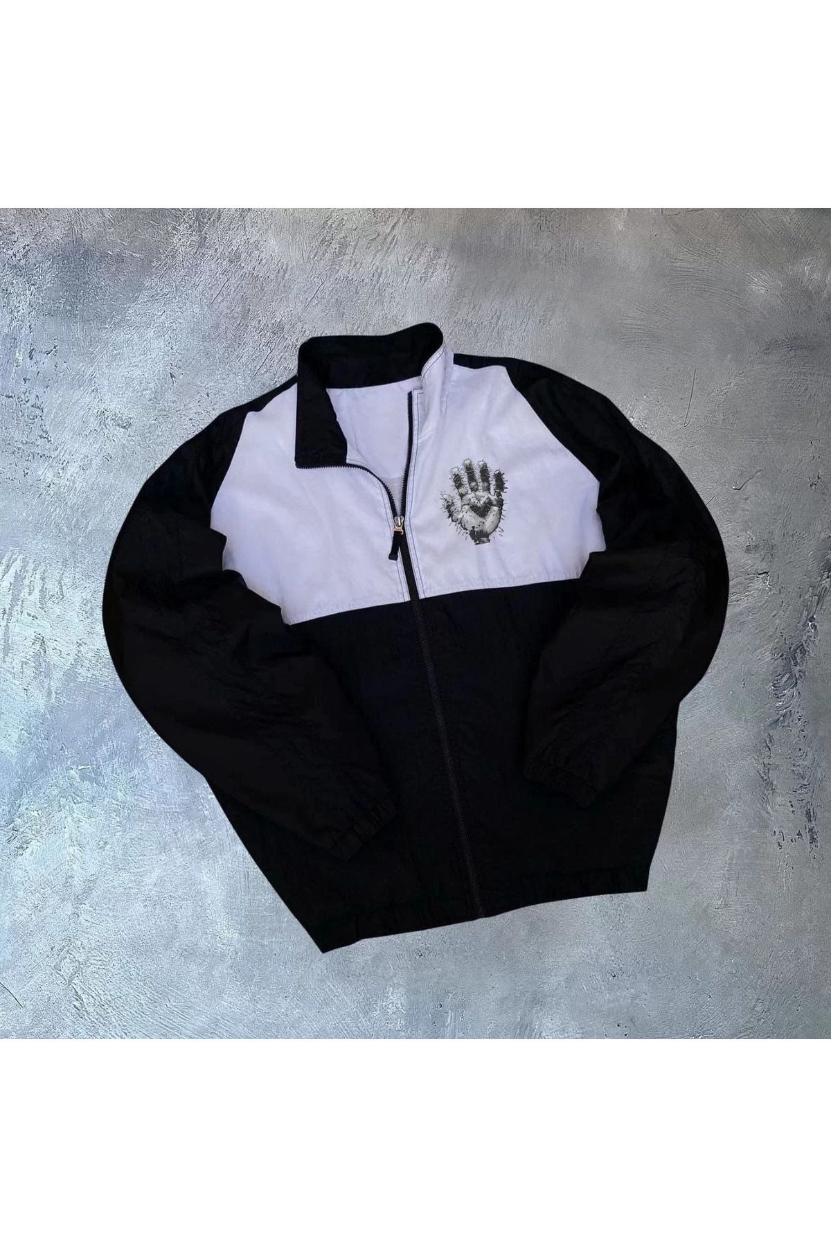 FantaziAtölyesi Unisex Uzun Kollu Paraşüt Kumaş Rüzgarlik - Siyah