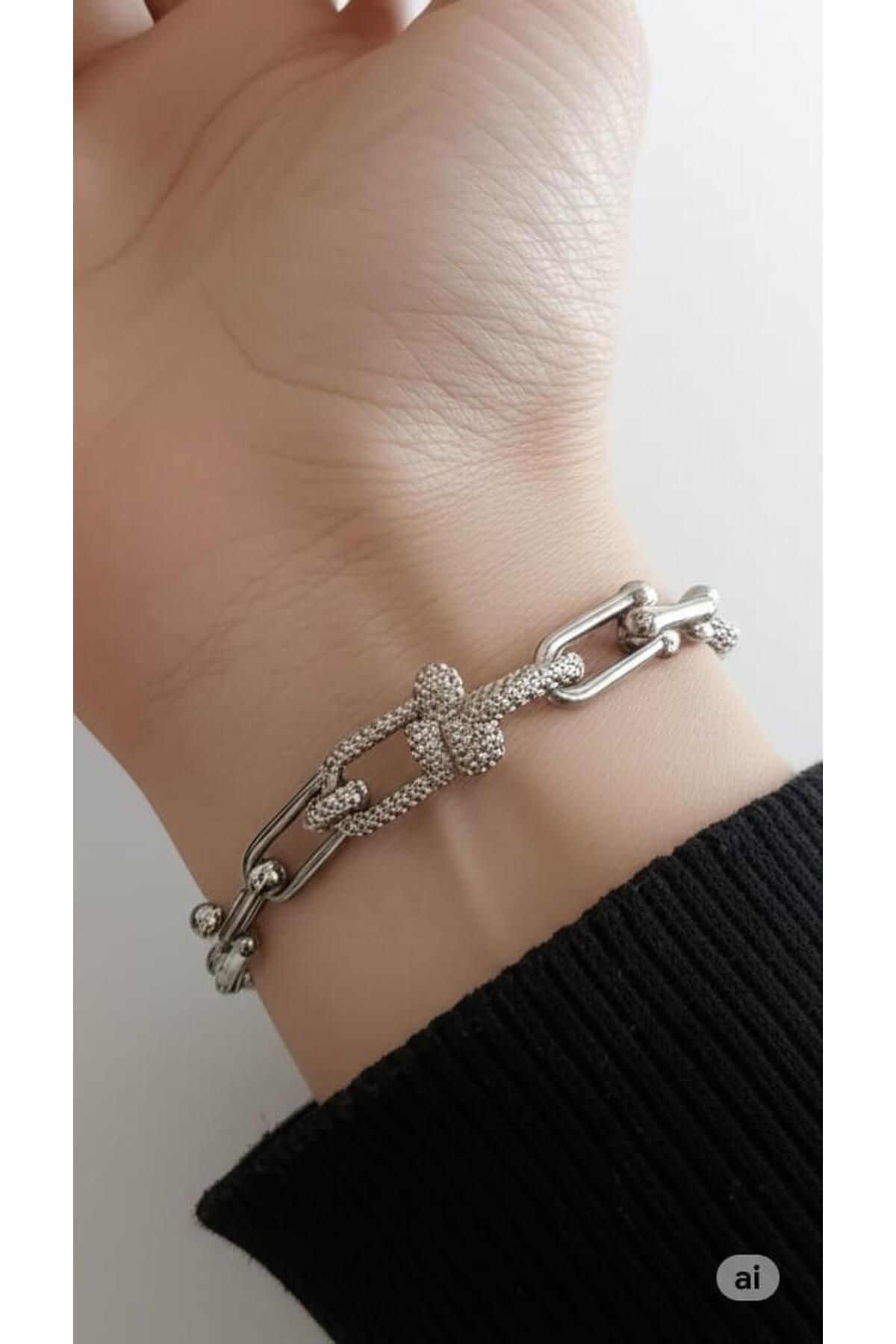 BESMYAR JEWELS Gümüş Renk Düğümlü Zincir Kadın Bileklik