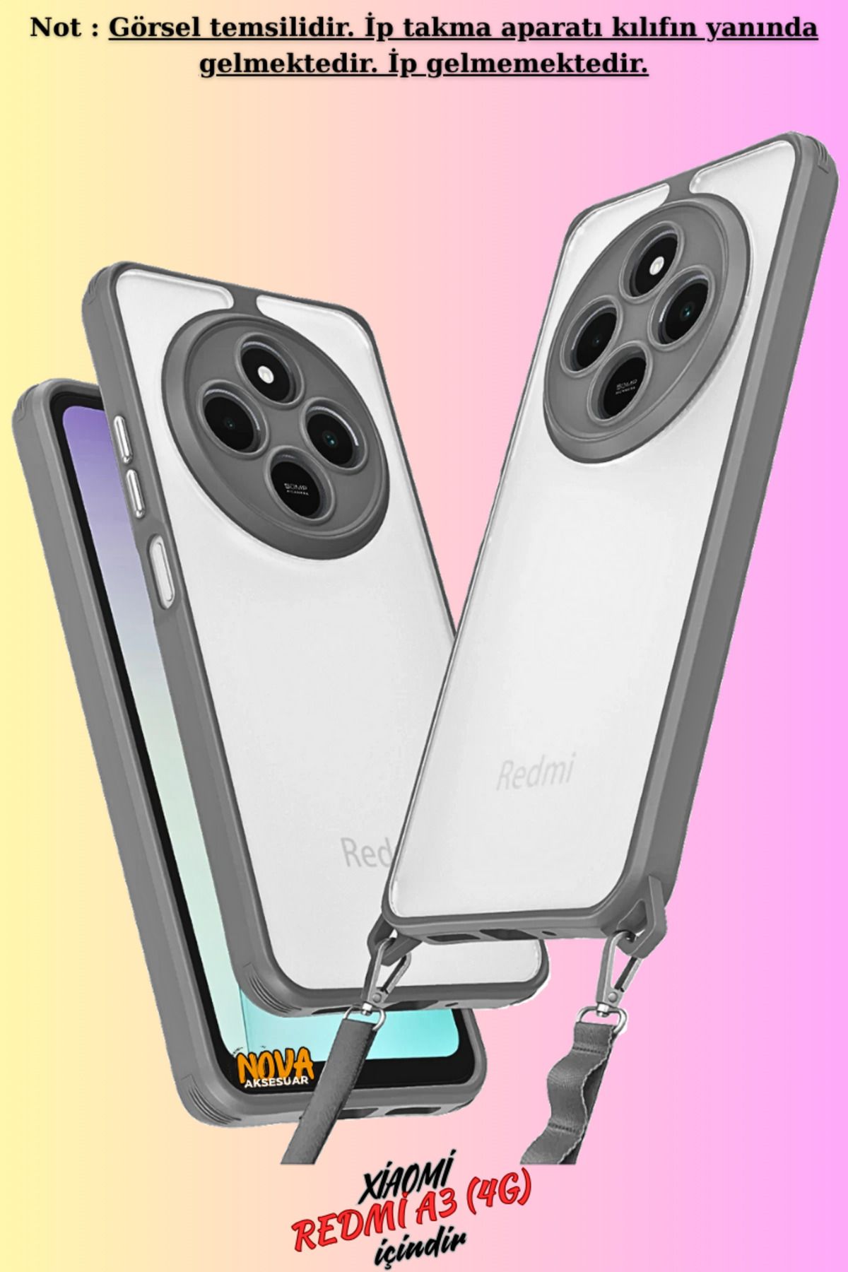 cepmoda Xiaomi Redmi̇ A3 (4g) Uyumlu - Renkli Kenar Darbe Koruyucu Penta Tpu Kapak/kılıf - Ti̇tan Gri̇