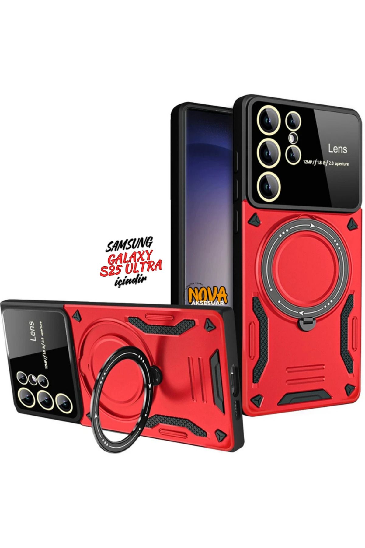 cepmoda Samsung Galaxy S25 ULTRA KILIF | JoyLens Kamera Korumalı Stand Kapak/Kılıf - KIRMIZI