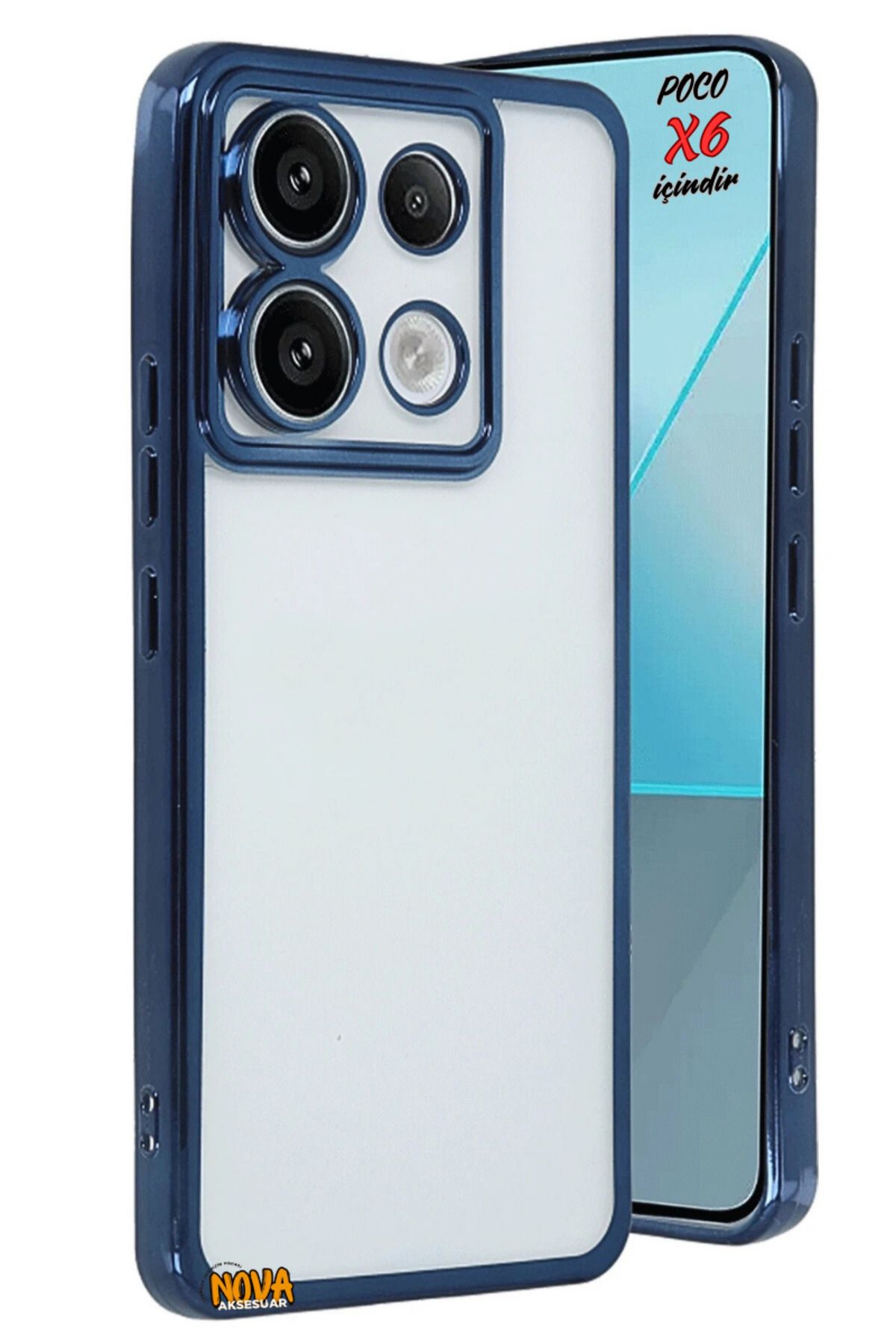 cepmoda Xiaomi POCO X6 - Yanları Renkli Kamera Lens Korumalı Şeffaf Kapak/Kılıf - Lacivert