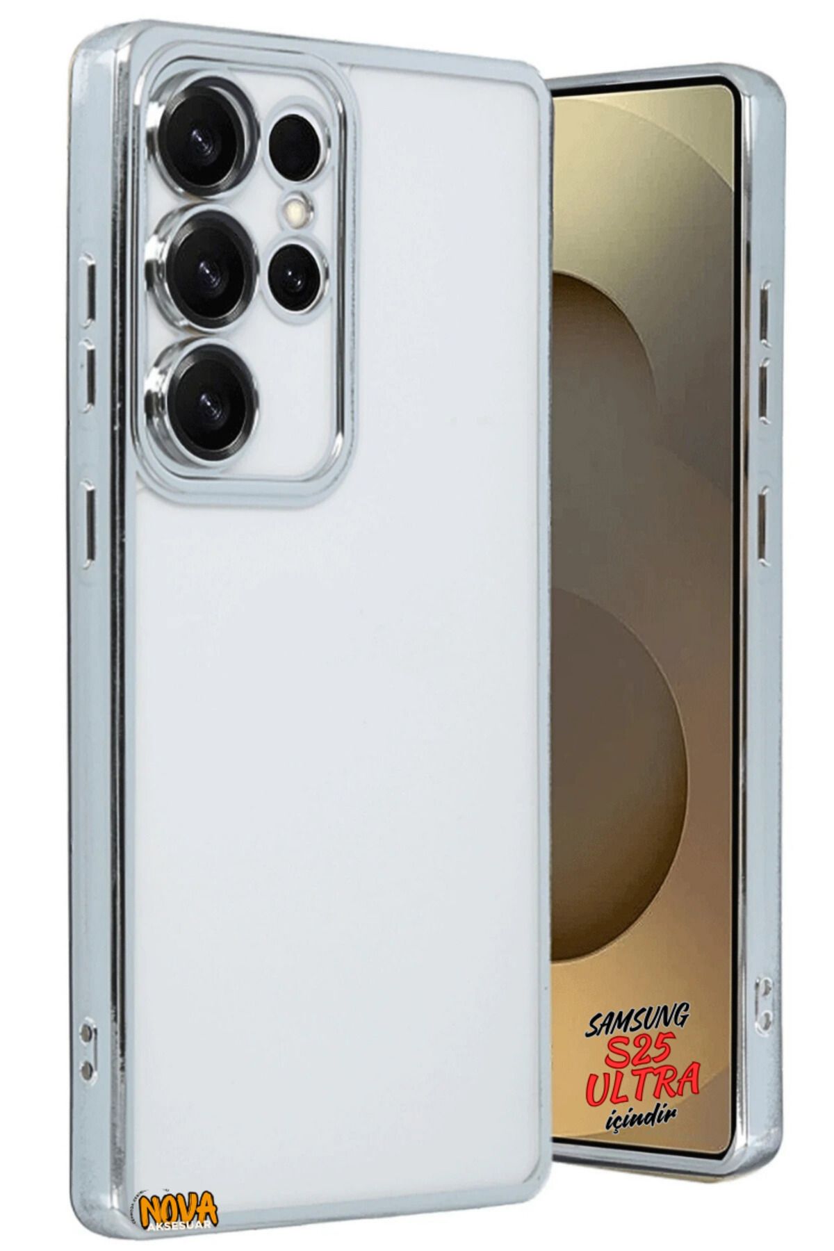 cepmoda SAMSUNG GALAXY S25 ULTRA - Yanları Renkli Kamera Lens Korumalı Şeffaf Kapak/Kılıf - Gümüş