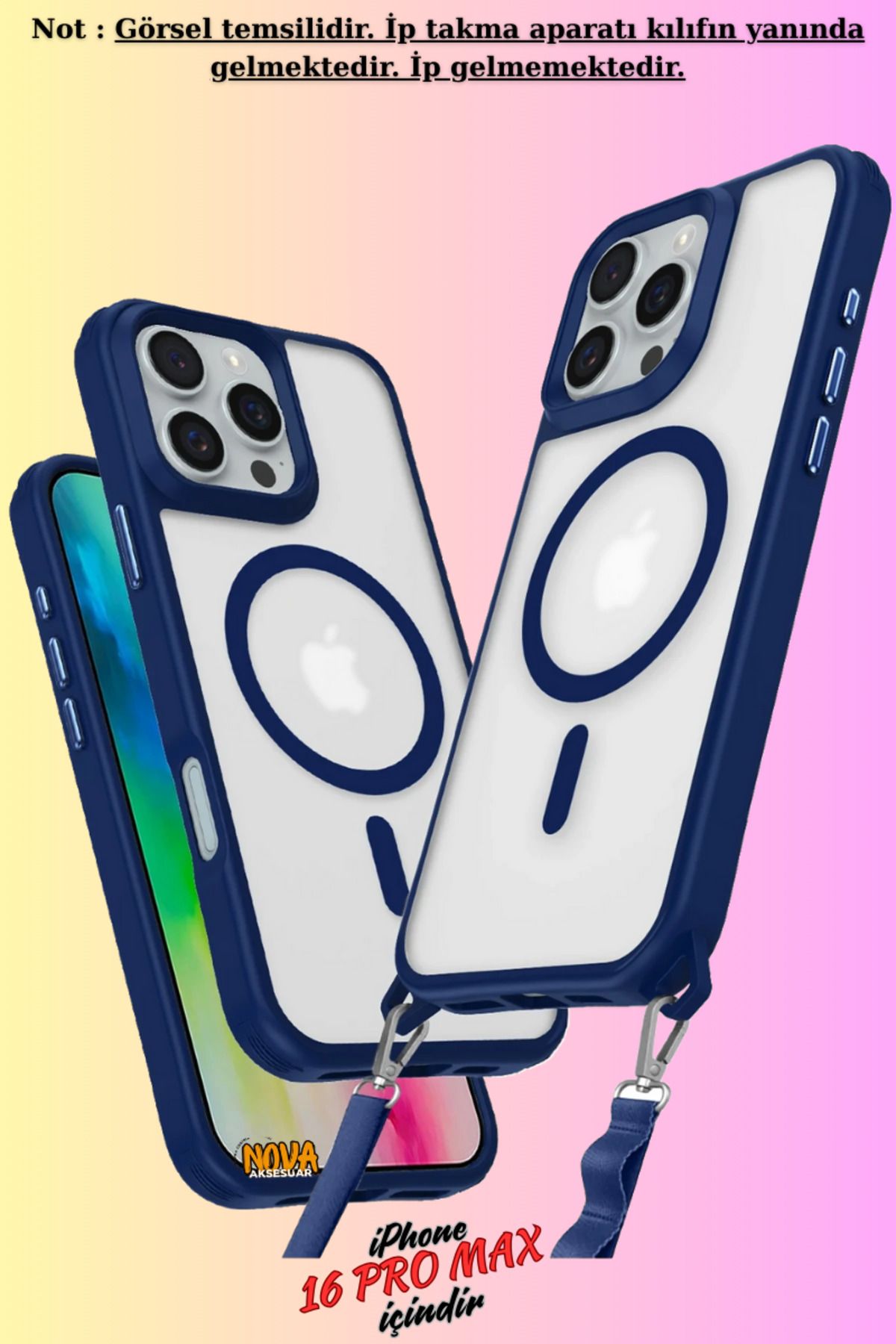 cepmoda iPhone 16 PRO MAX - Renkli Kenar Darbe Koruyucu Enka Magsafe TPU Kapak/Kılıf - LACİVERT